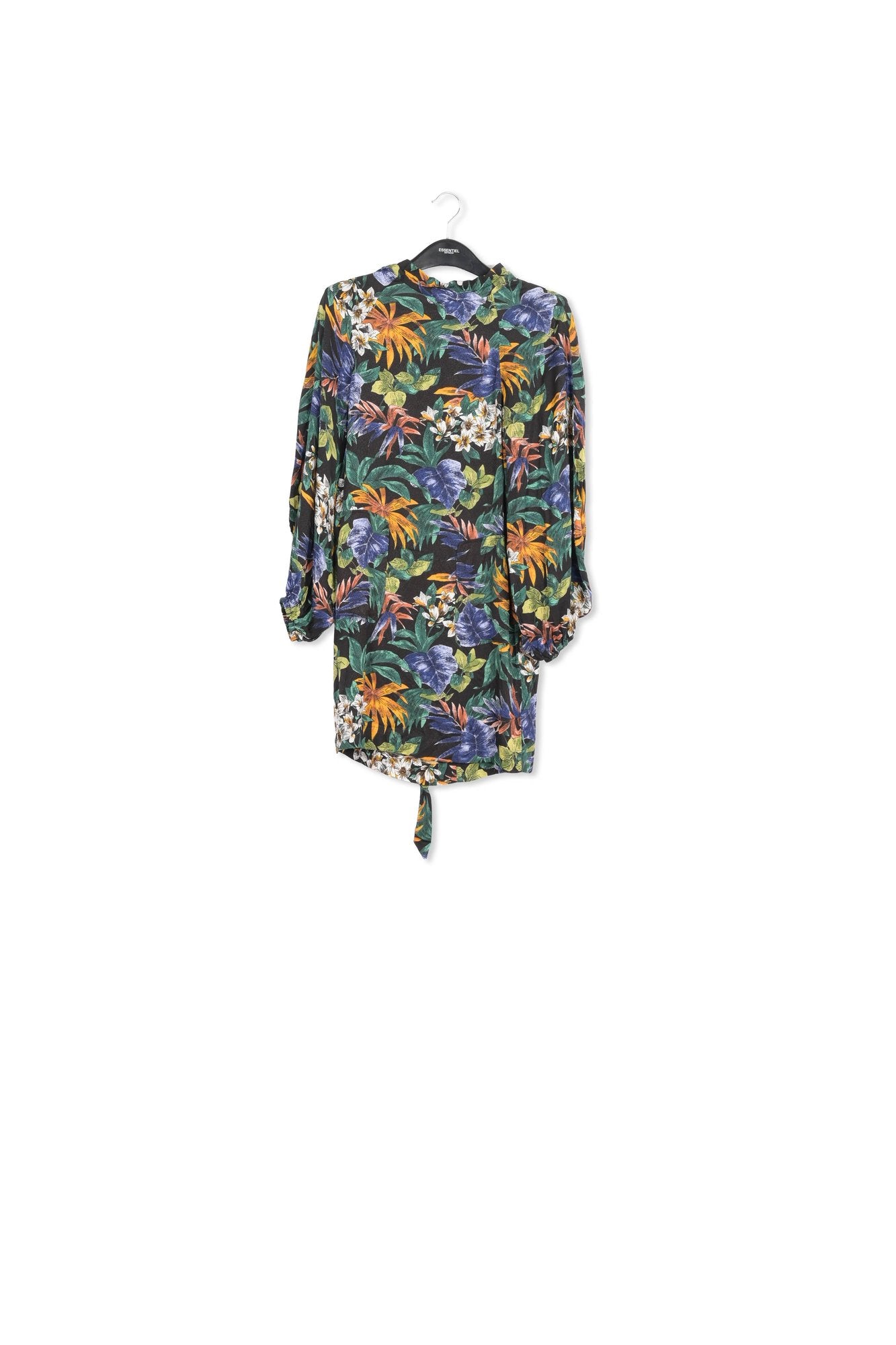 Black floral-print mini dress with pussy-bow RE—SSENTIEL | Essentiel second hand