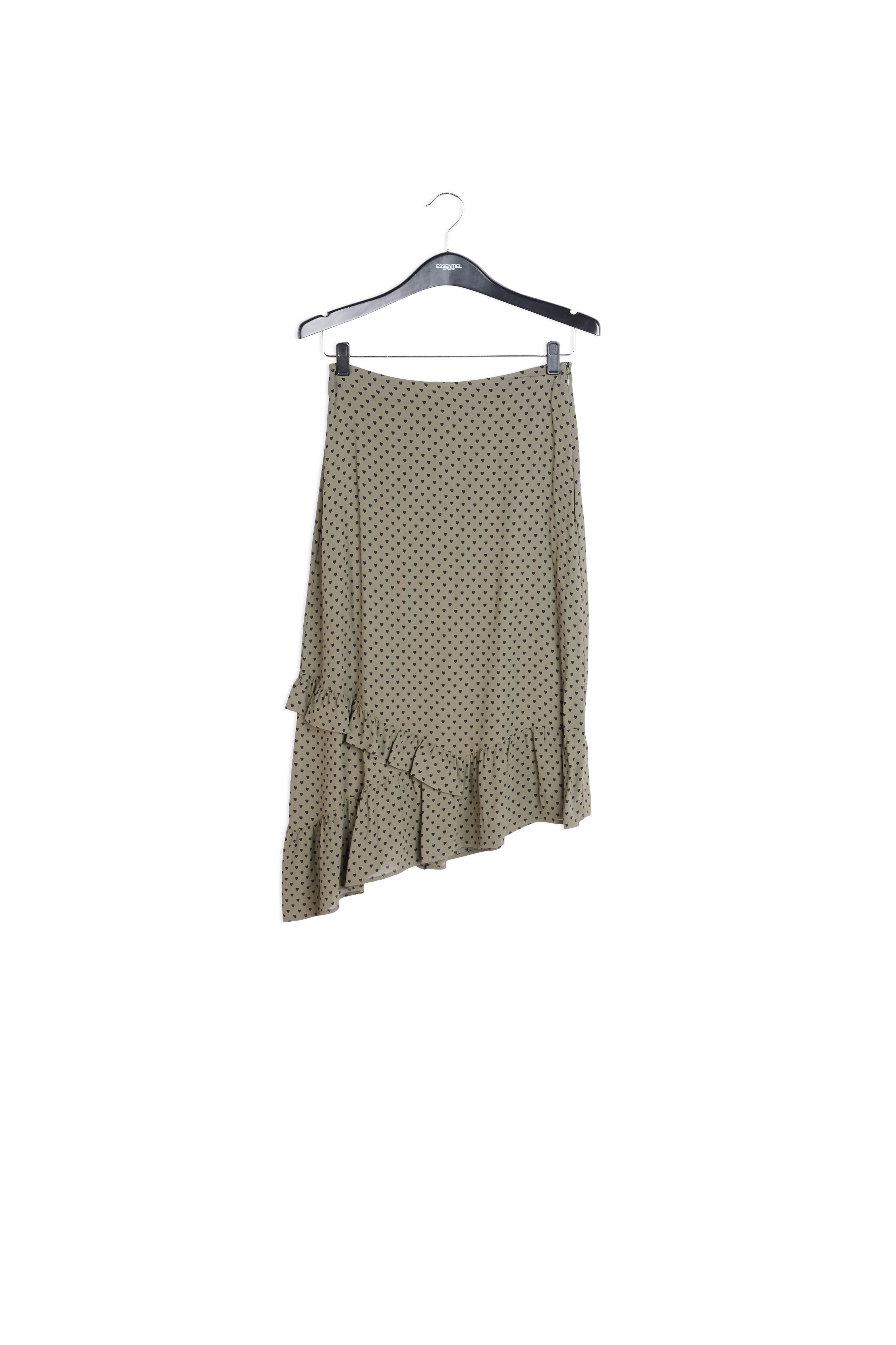 Olivegreen asymetrical skirt with hearts RE—SSENTIEL | Essentiel second hand