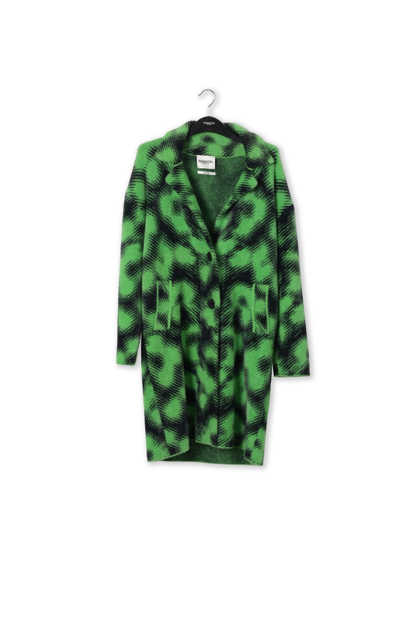 Zwarte en groene cardigan gebreid in luipaardmotief RE—SSENTIEL | Essentiel second hand