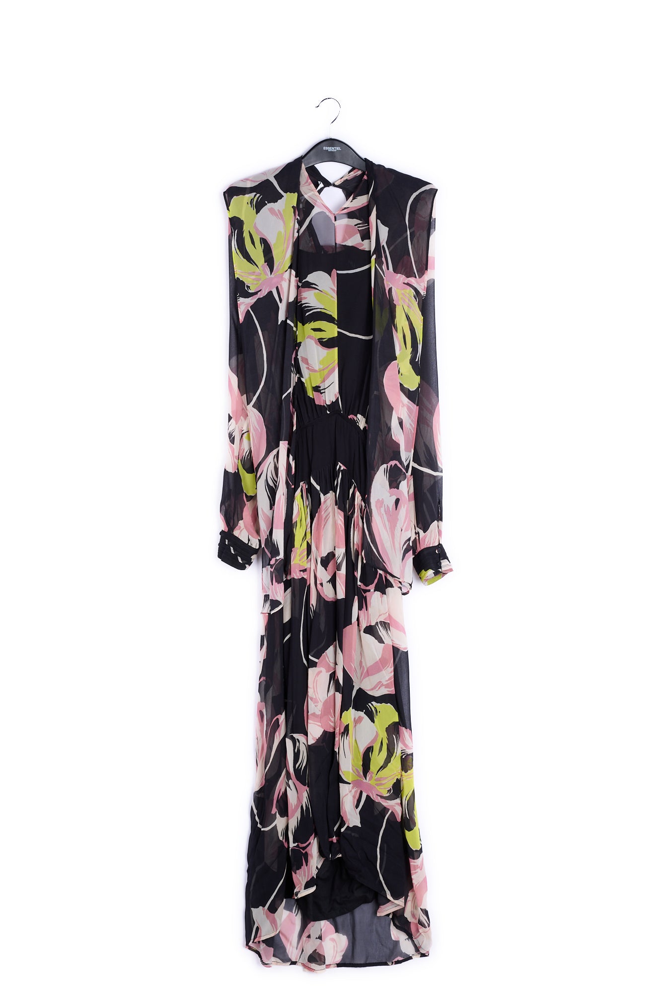 Black floral-print voluminous maxi dress RE—SSENTIEL | Essentiel second hand