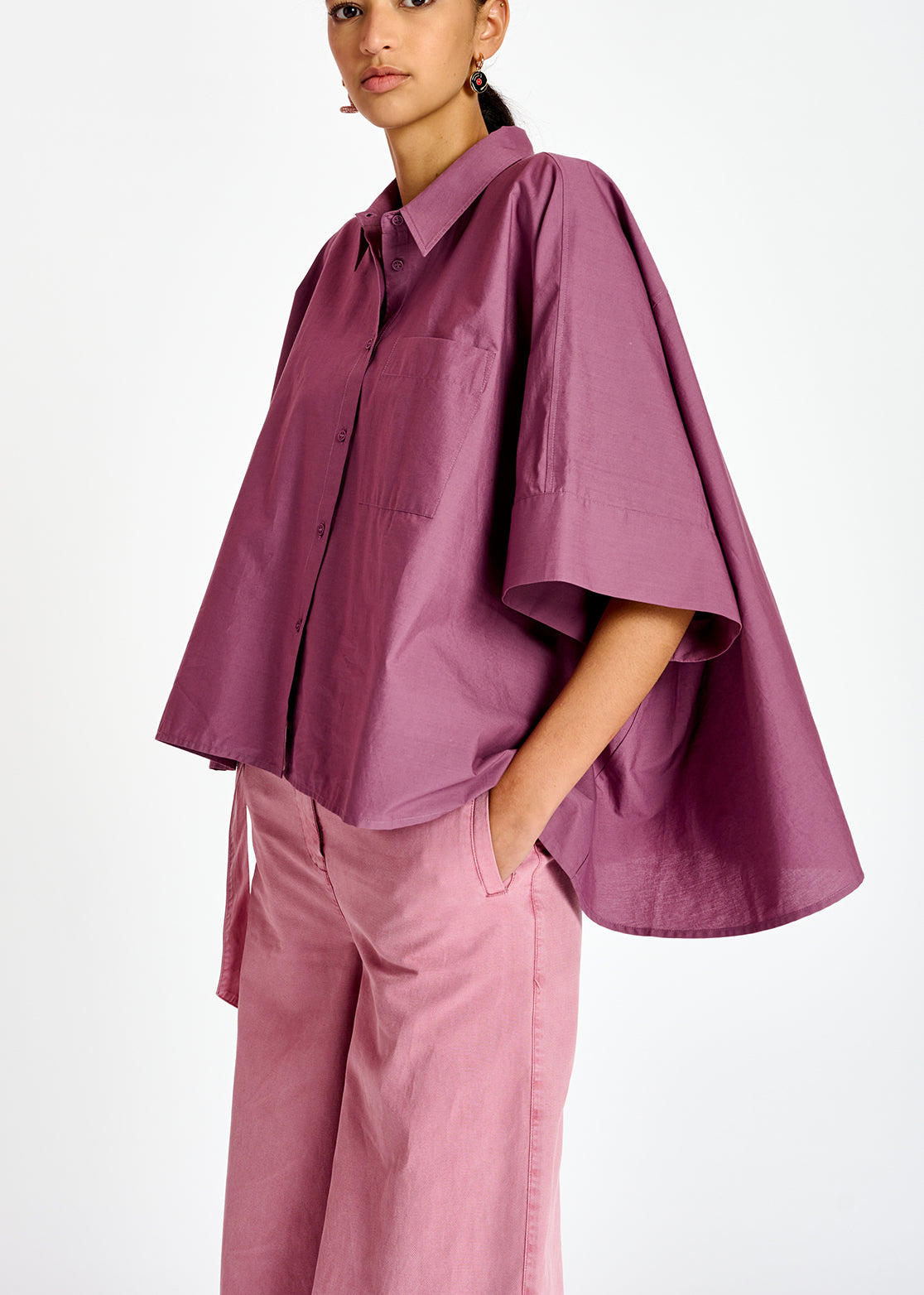 Purple oversized cotton-poplin buttoned shirt RE—SSENTIEL | Essentiel second hand