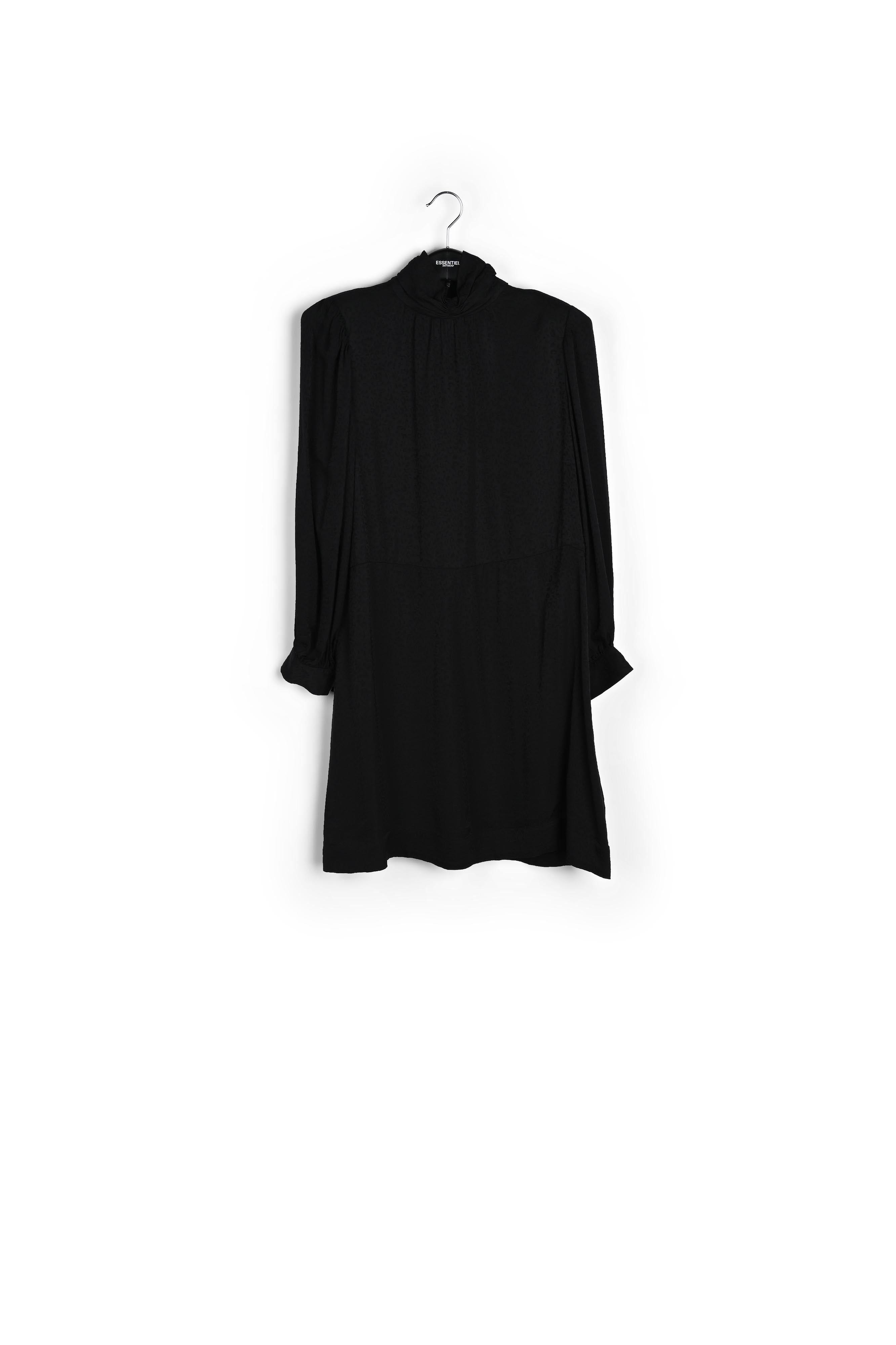 Zwarte mini-jurk met opstaande kraag en panterprint RE—SSENTIEL | Essentiel second hand