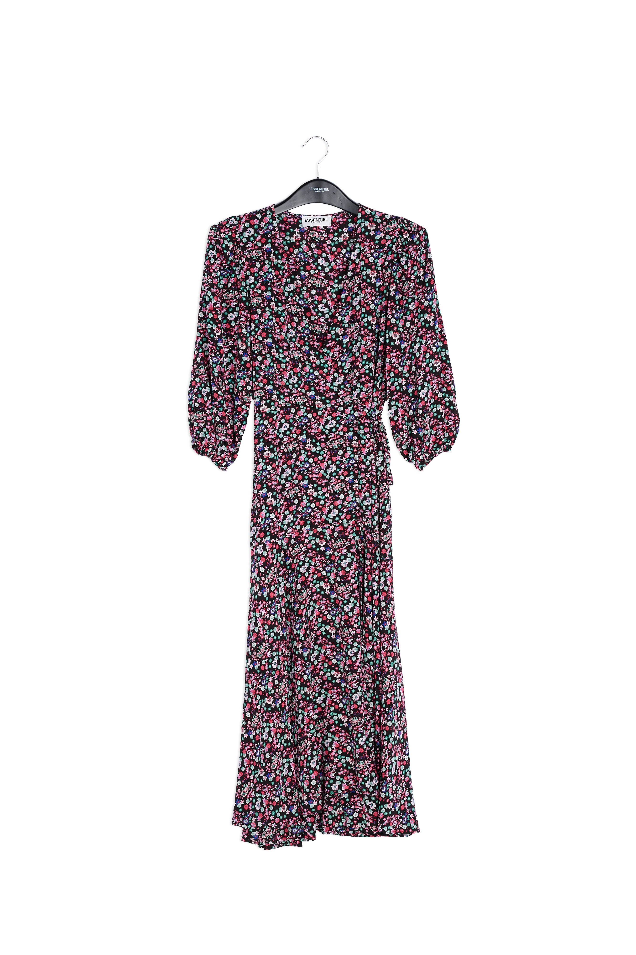 Robe maxi cache-cœur noire à imprimé floral RE—SSENTIEL | Essentiel second hand