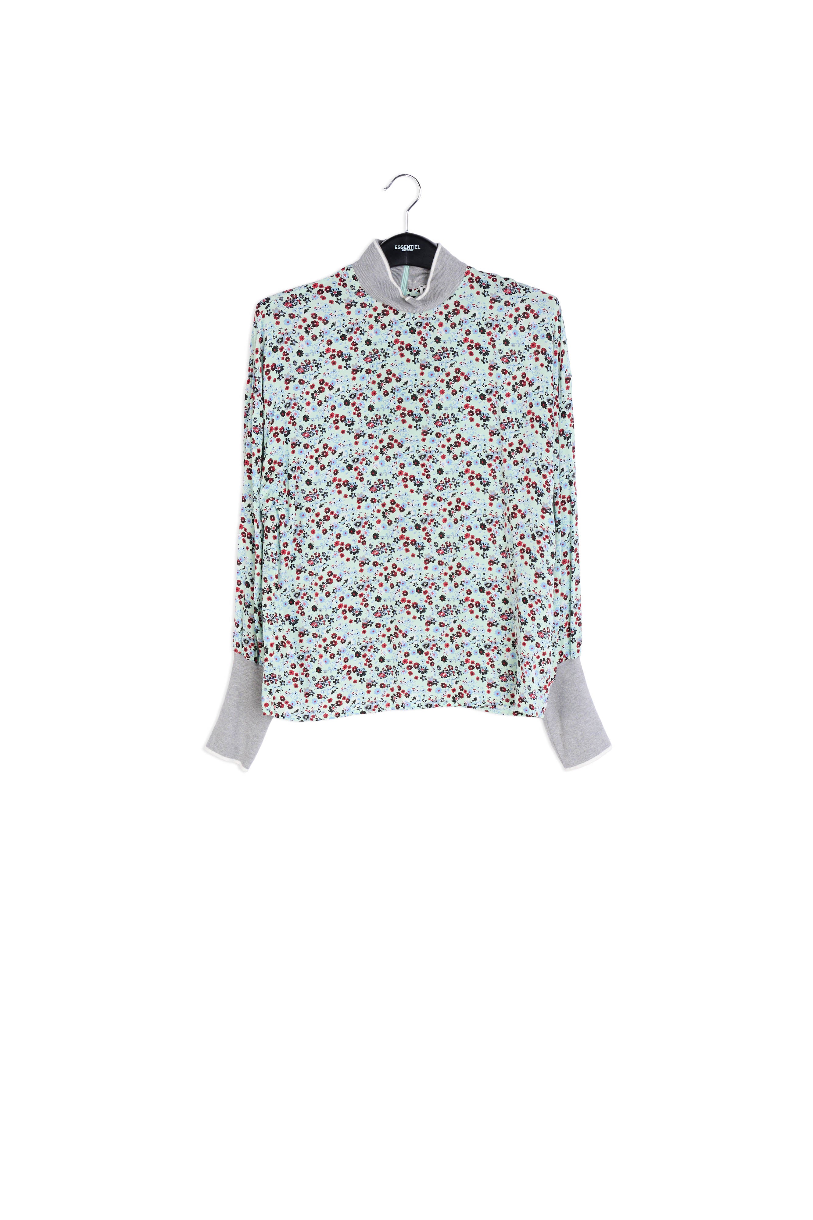 Mint green floral-print top with contrasting trims RE—SSENTIEL | Essentiel second hand
