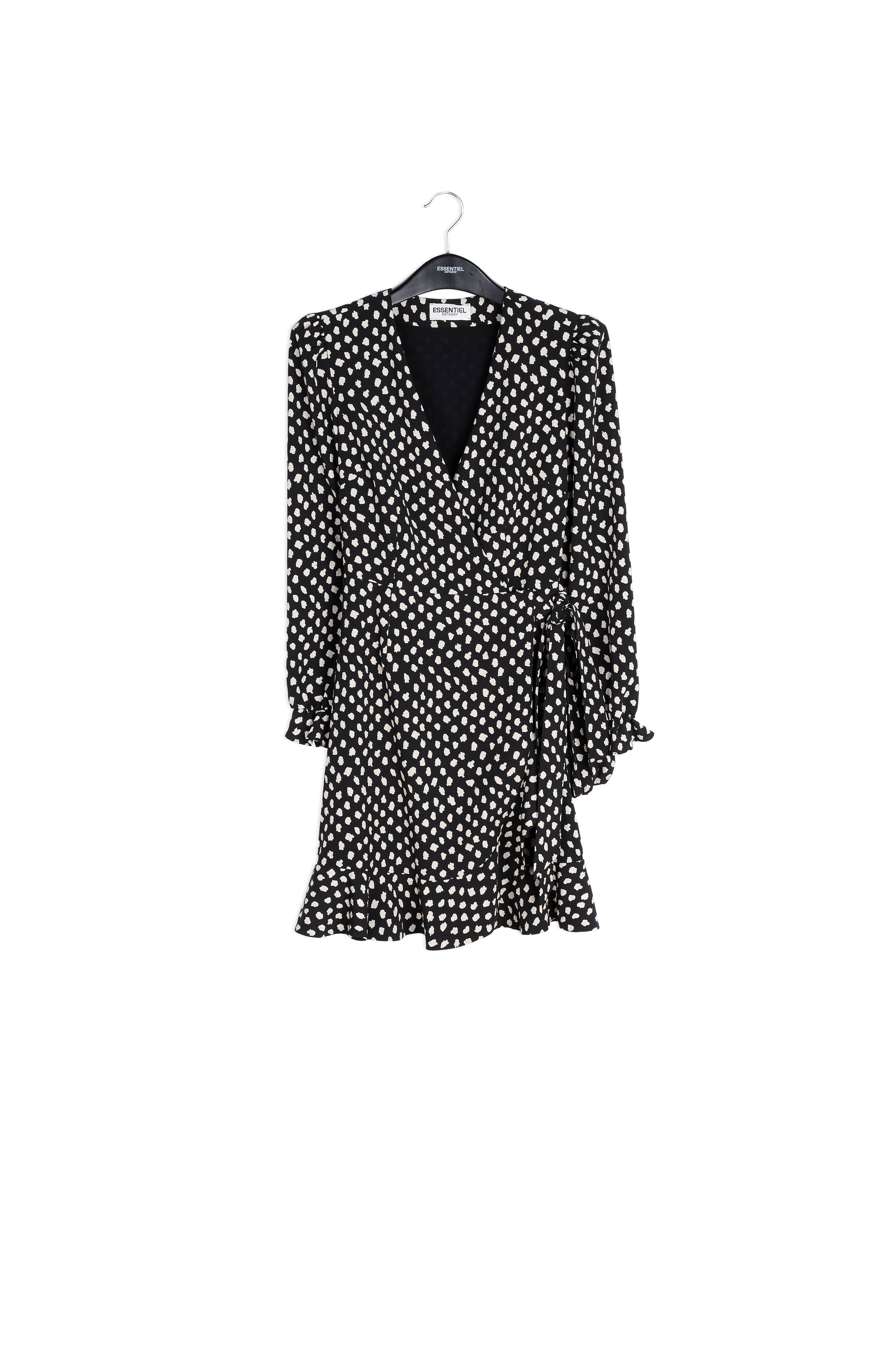Black polka dot wrap mini dress RE—SSENTIEL | Essentiel second hand