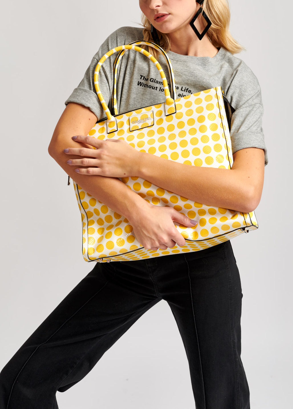 Large white and yellow dotted shopper bag RE—SSENTIEL | Essentiel second hand