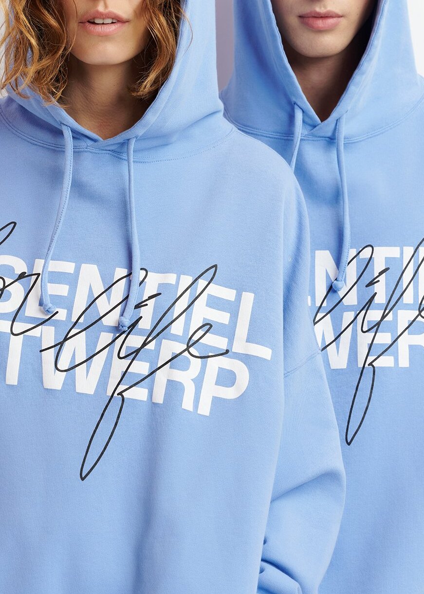 Blue organic cotton-jersey hoodie with logo print RE—SSENTIEL | Essentiel second hand