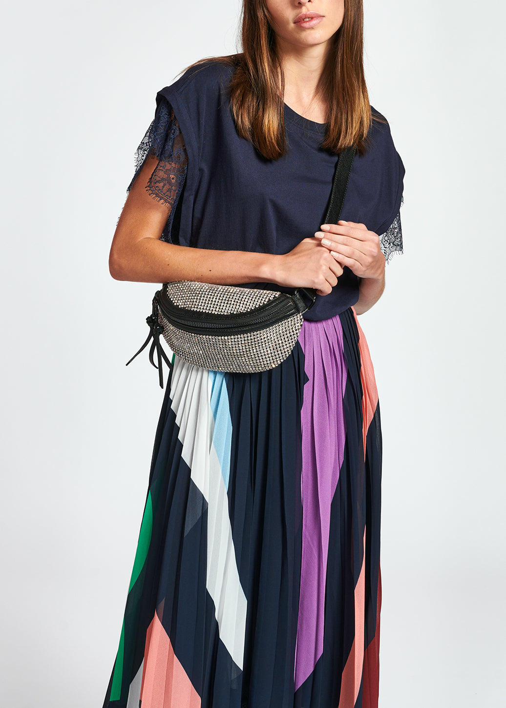 Dark blue organic cotton T-shirt with lace RE—SSENTIEL | Essentiel second hand