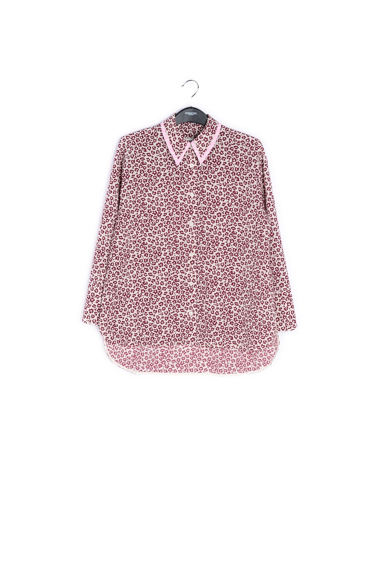 Pink and white striped shirt with contrasting animal print collar trim RE—SSENTIEL | Essentiel second hand