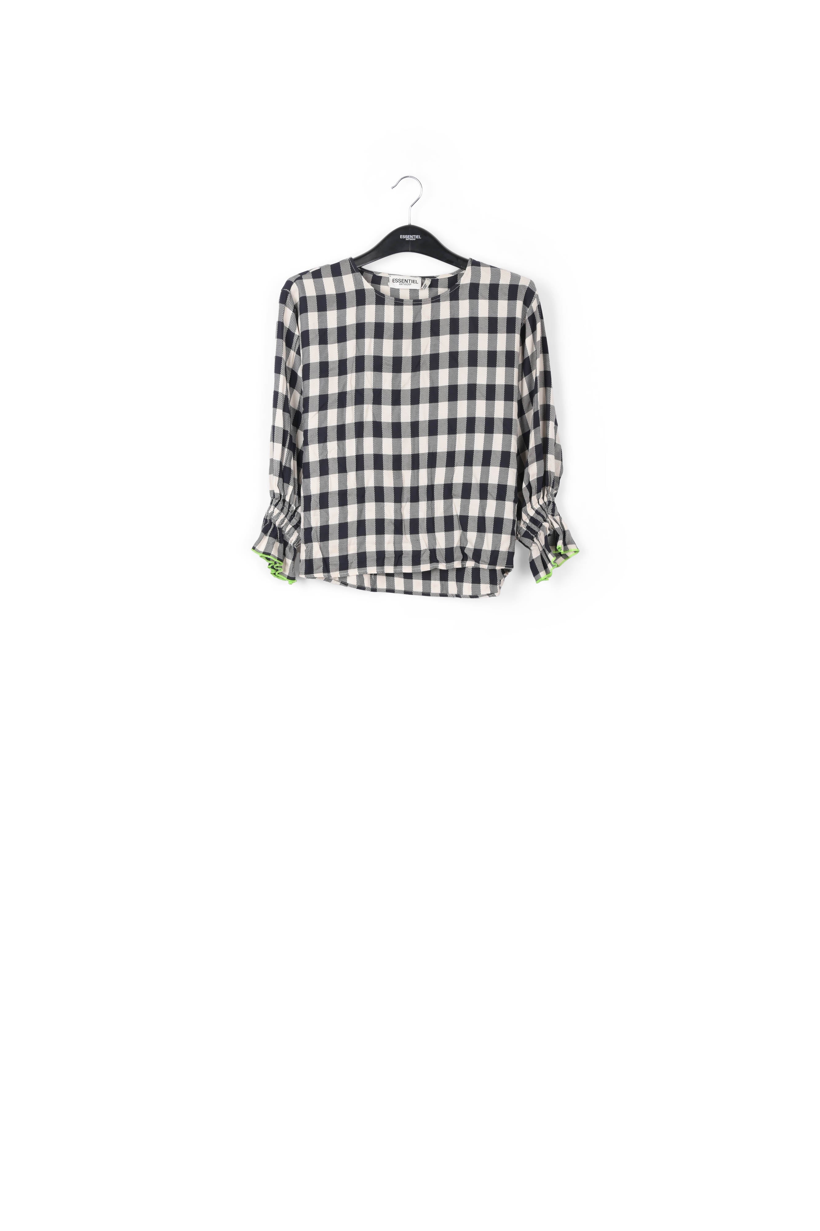 Black and off-white plaid top with three-quarter sleeves RE—SSENTIEL | Essentiel second hand
