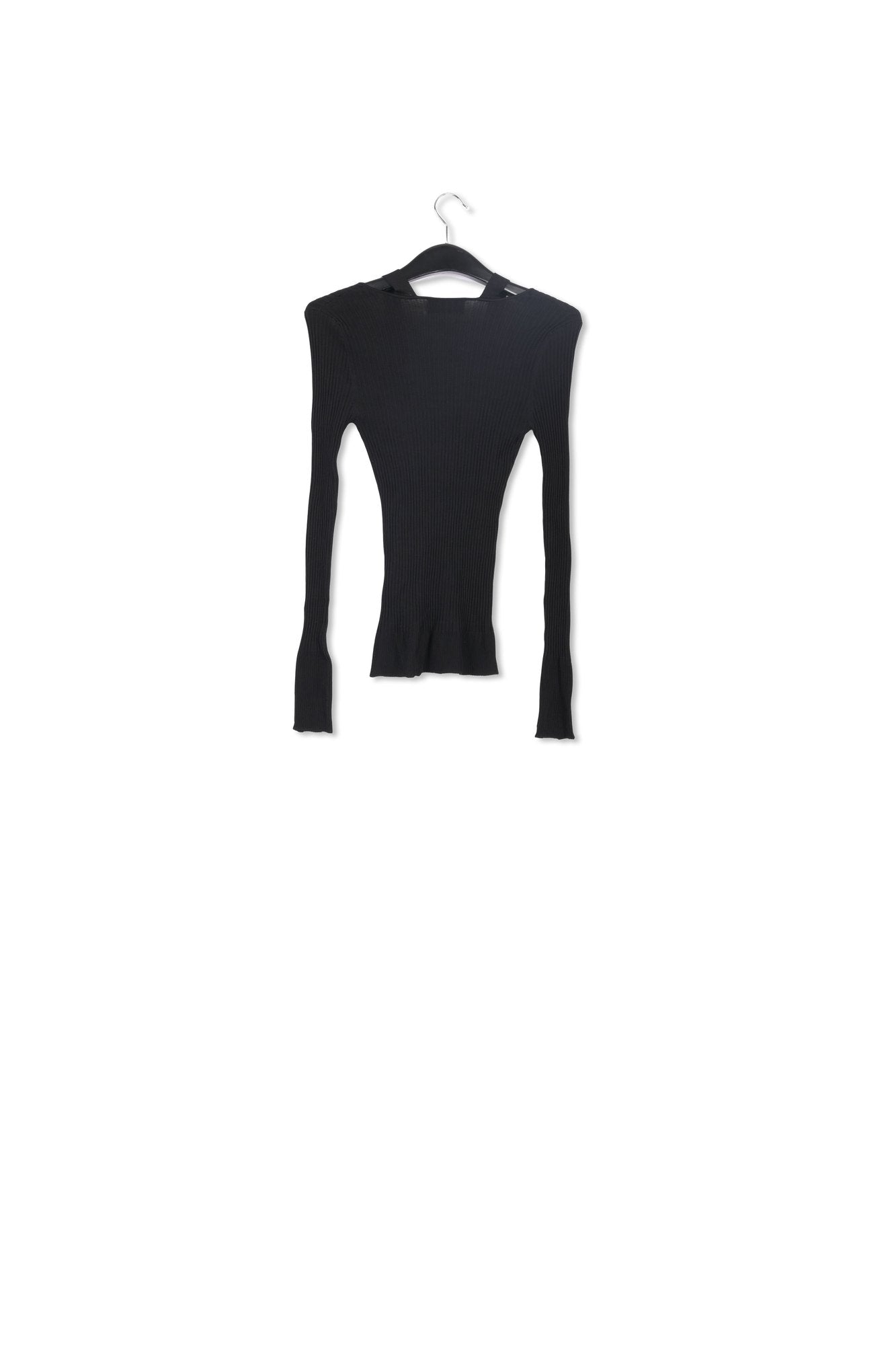 Black fine-knit V-neck sweater with cutouts RE—SSENTIEL | Essentiel second hand