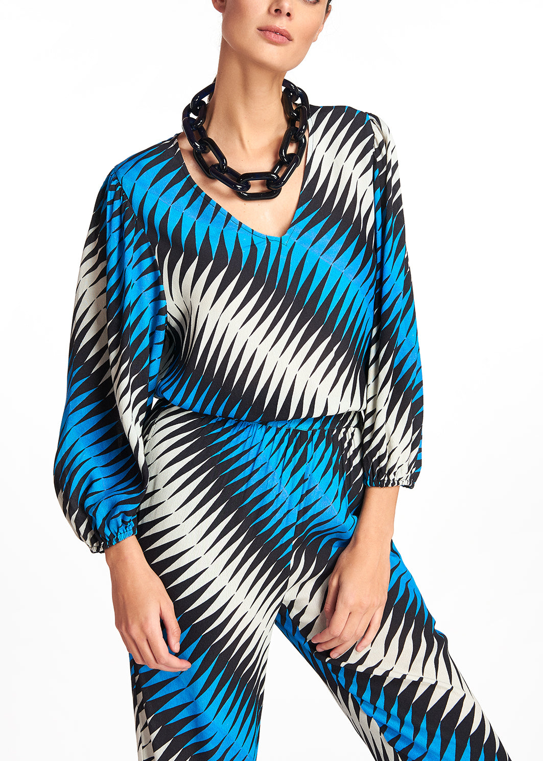 Grafische top met volumineuze mouwen RE—SSENTIEL | Essentiel second hand