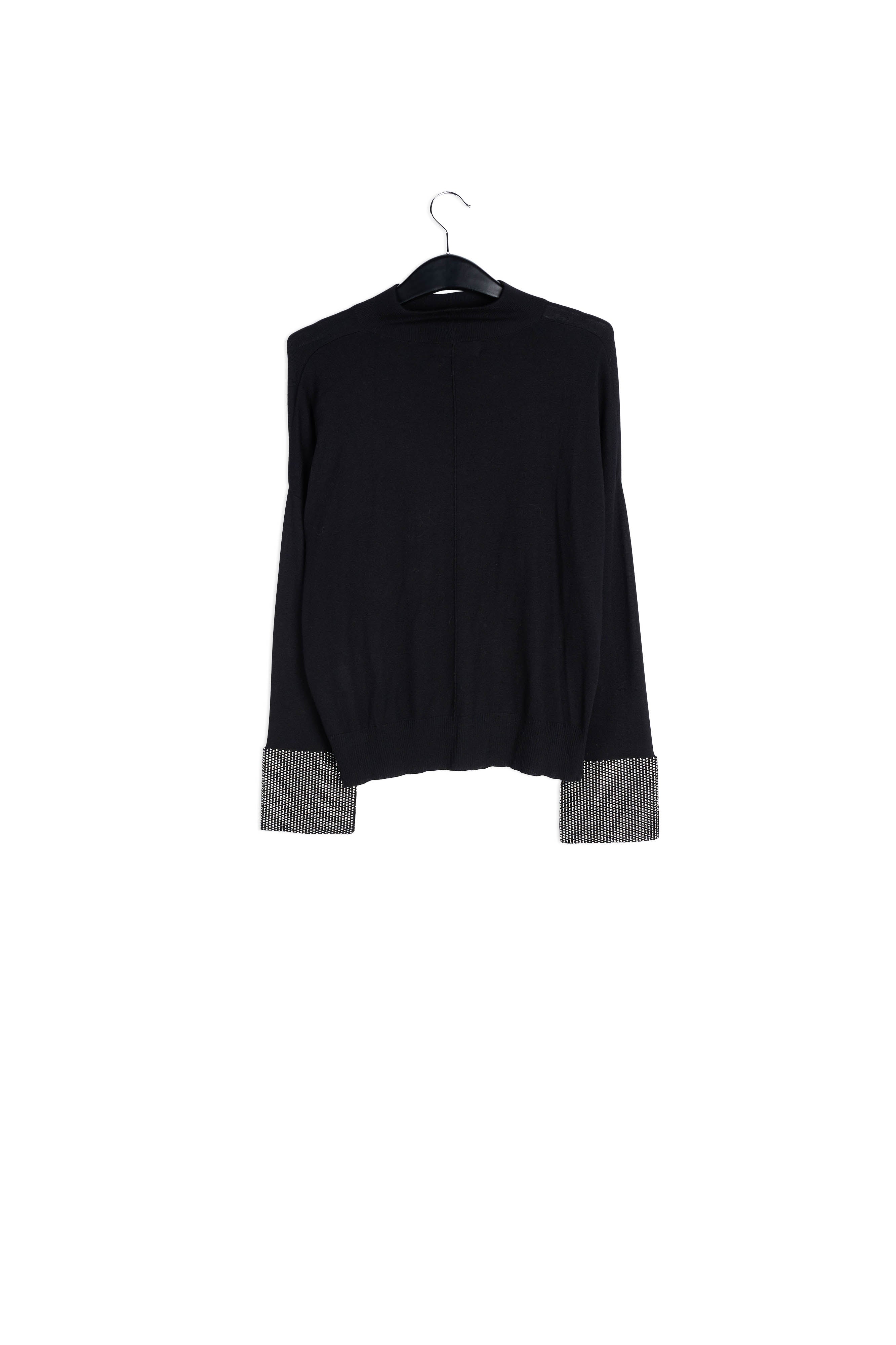 Black fine boxy sweater with embellished cuffs RE—SSENTIEL | Essentiel second hand
