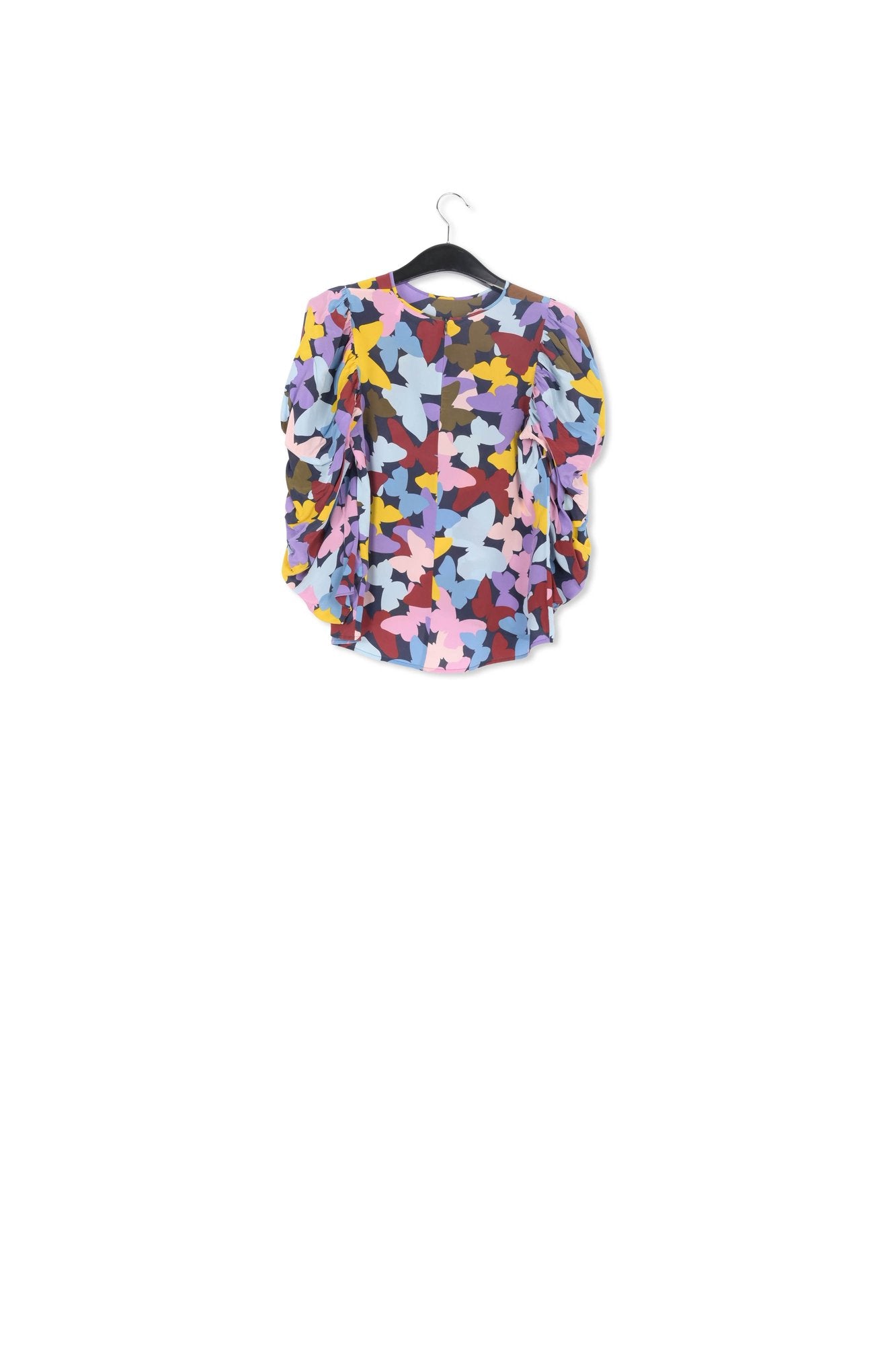 Dark blue silk butterfly print top RE—SSENTIEL | Essentiel second hand