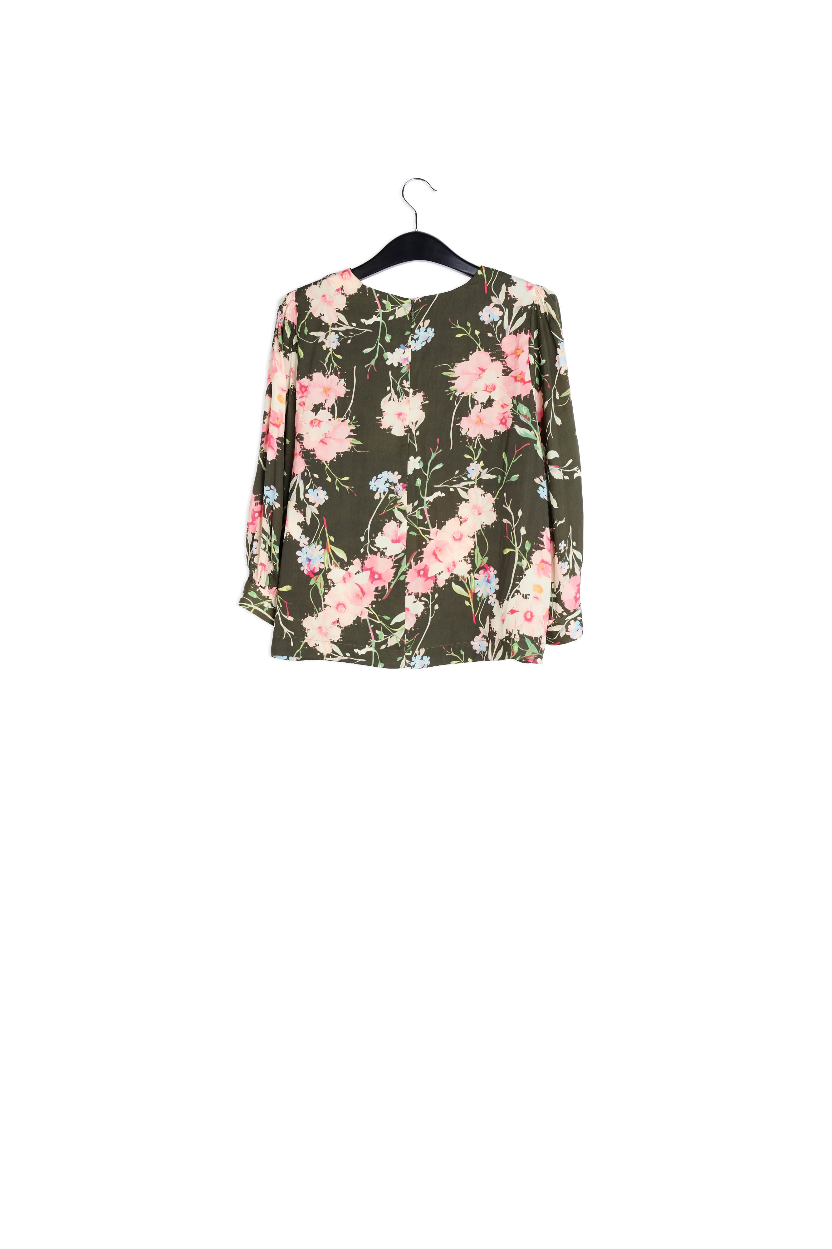 Khaki floral top with puff sleeves RE—SSENTIEL | Essentiel second hand