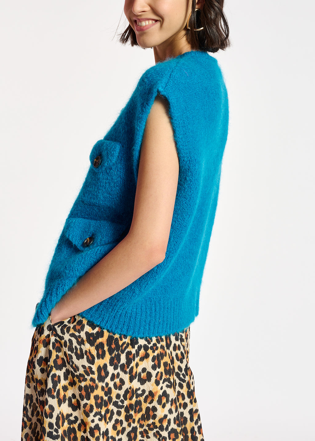 Cardigan sans manches en mohair mélangé bleu RE—SSENTIEL | Essentiel second hand