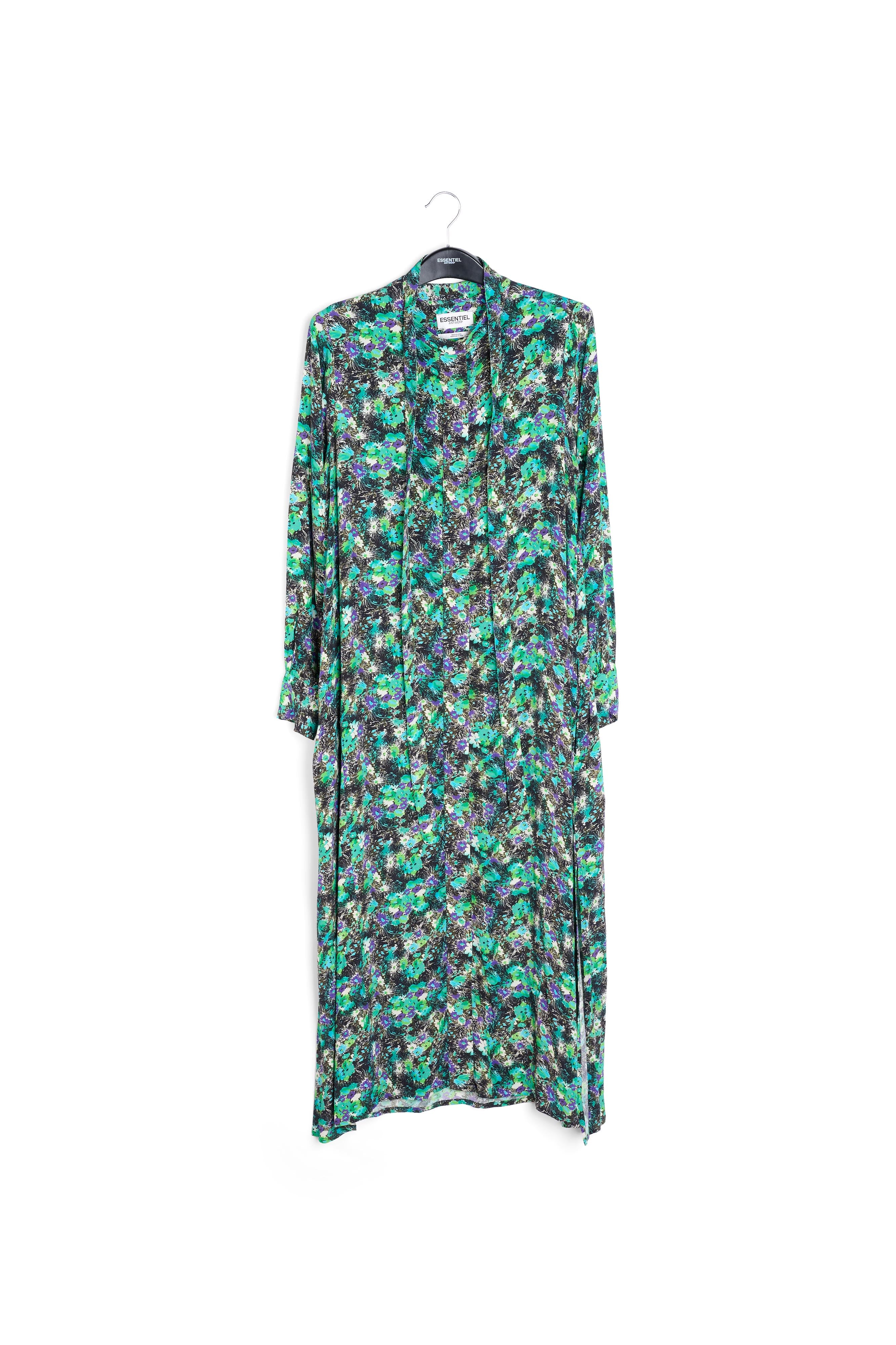 Groene A-lijn hemdjurk met bloemenprint RE—SSENTIEL | Essentiel second hand