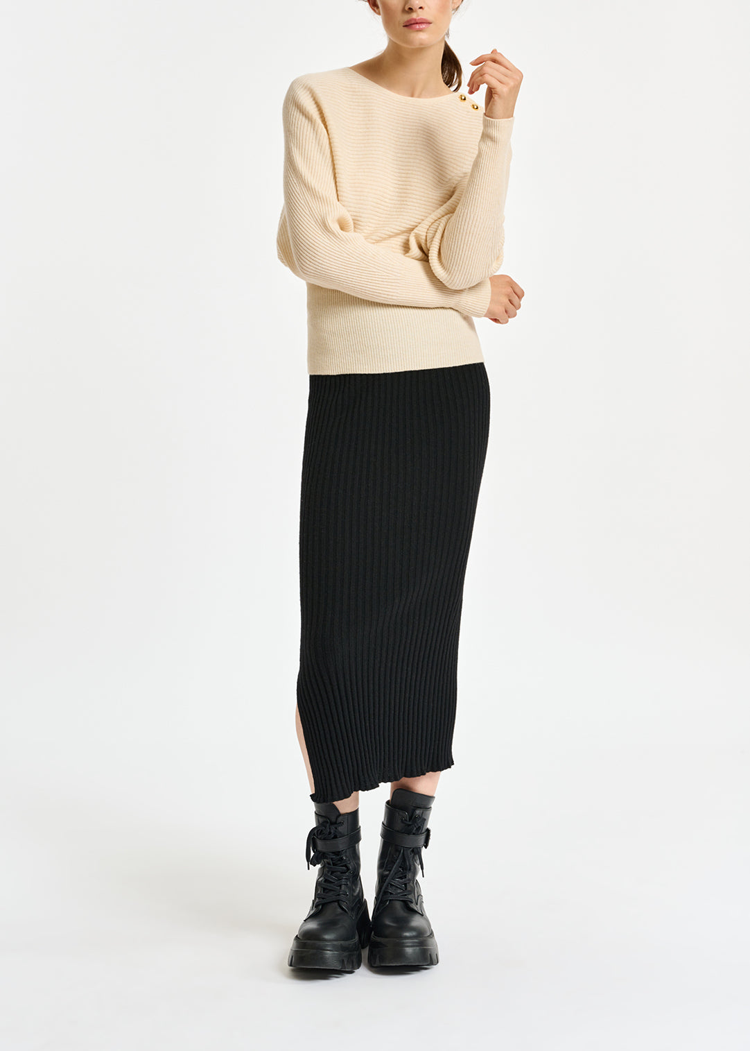 Ecru batwing-sleeve knit sweater RE—SSENTIEL | Essentiel second hand