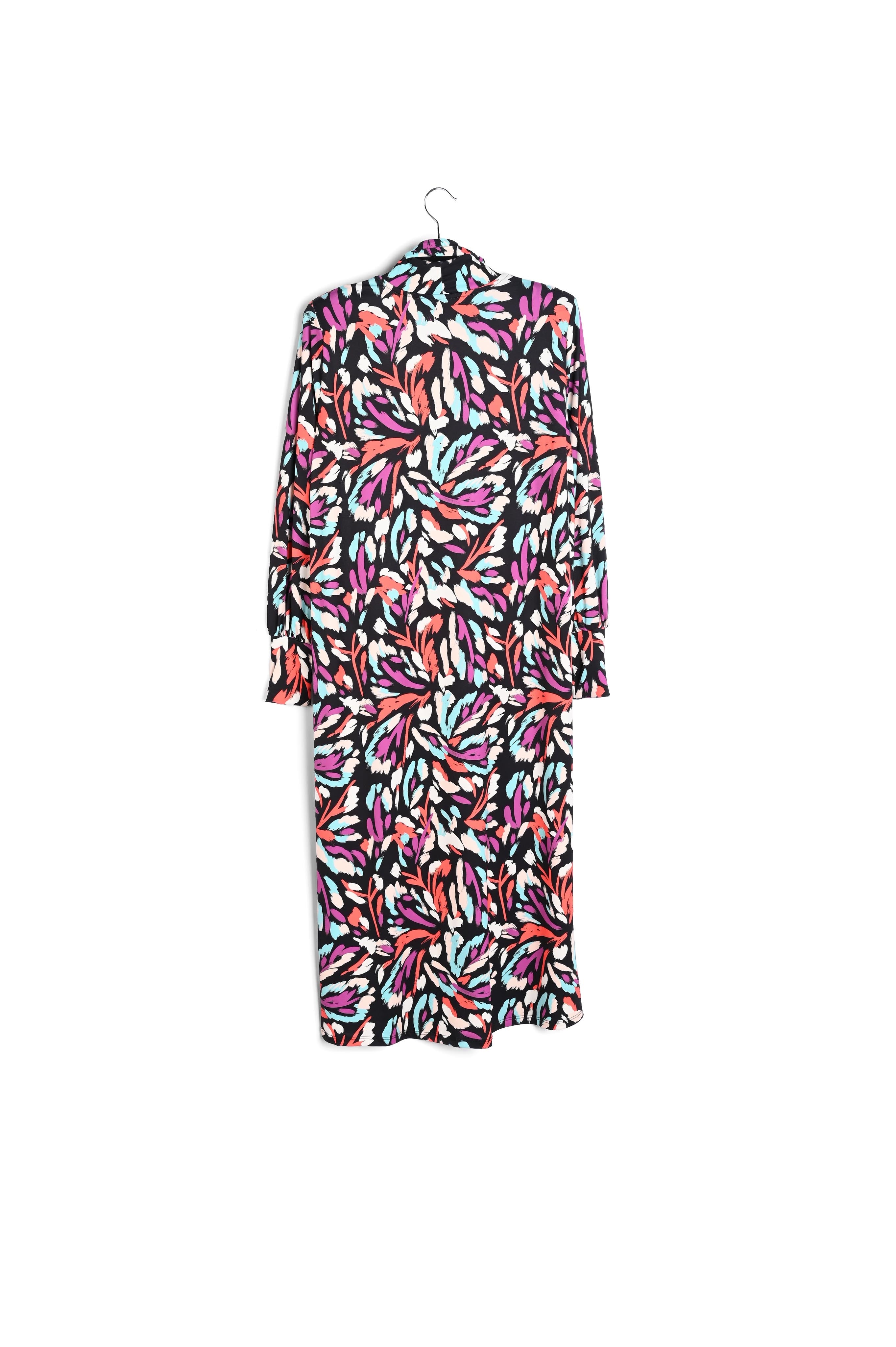 Midi-jurk in zwart, geel en lila stretch jersey RE—SSENTIEL | Essentiel second hand