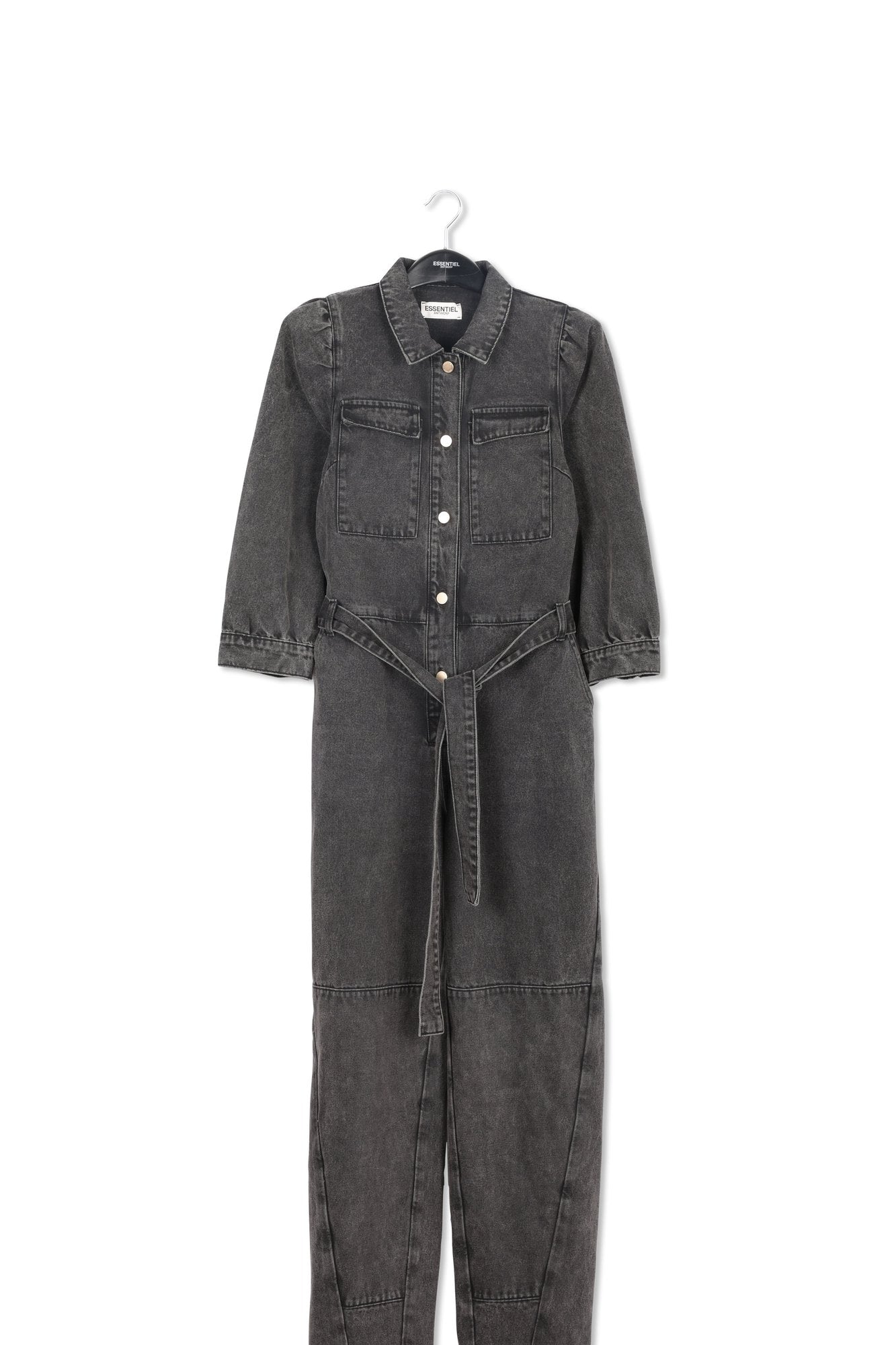 Dark grey belted denim jumpsuit RE—SSENTIEL | Essentiel second hand