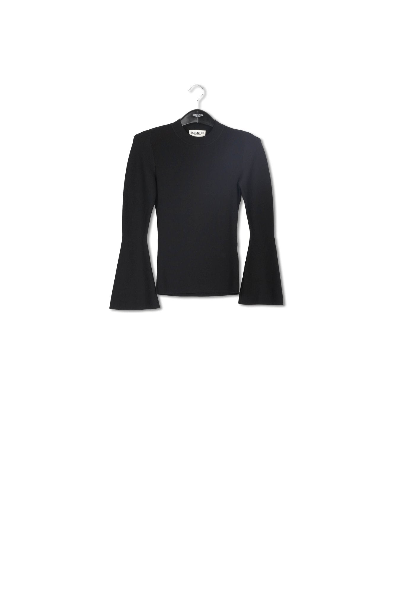 Zwarte aansluitende trui met trompetmouwen RE—SSENTIEL | Essentiel second hand