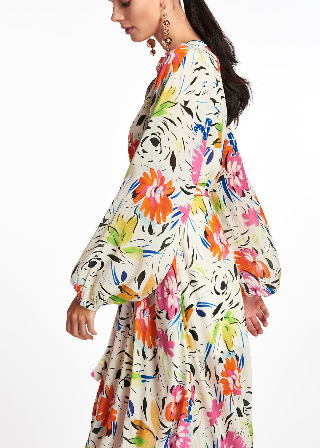 Gebroken witte maxi-hemdjurk met bloemen RE—SSENTIEL | Essentiel second hand