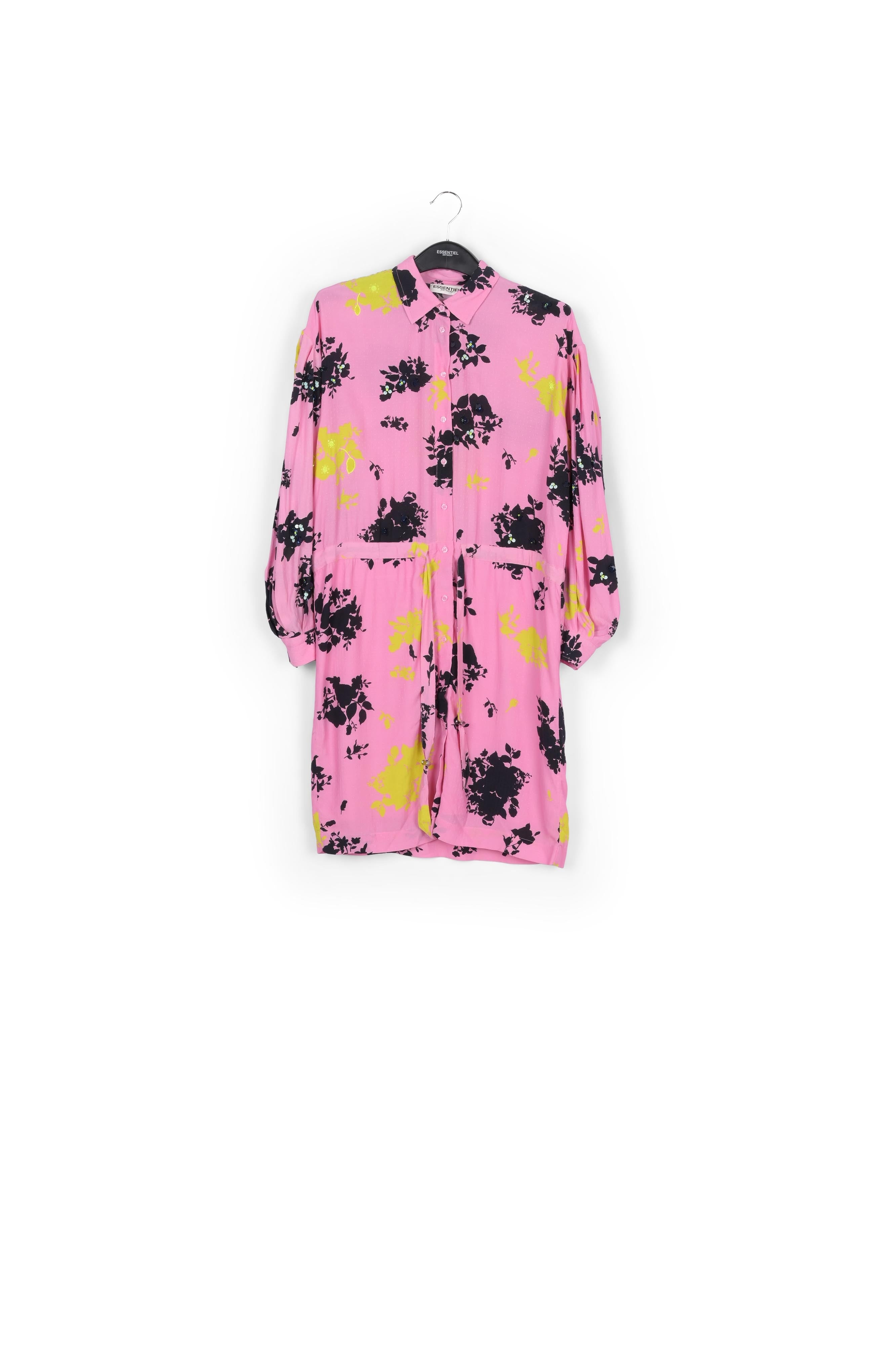 Pink, black and yellow floral print mini dress RE—SSENTIEL | Essentiel second hand