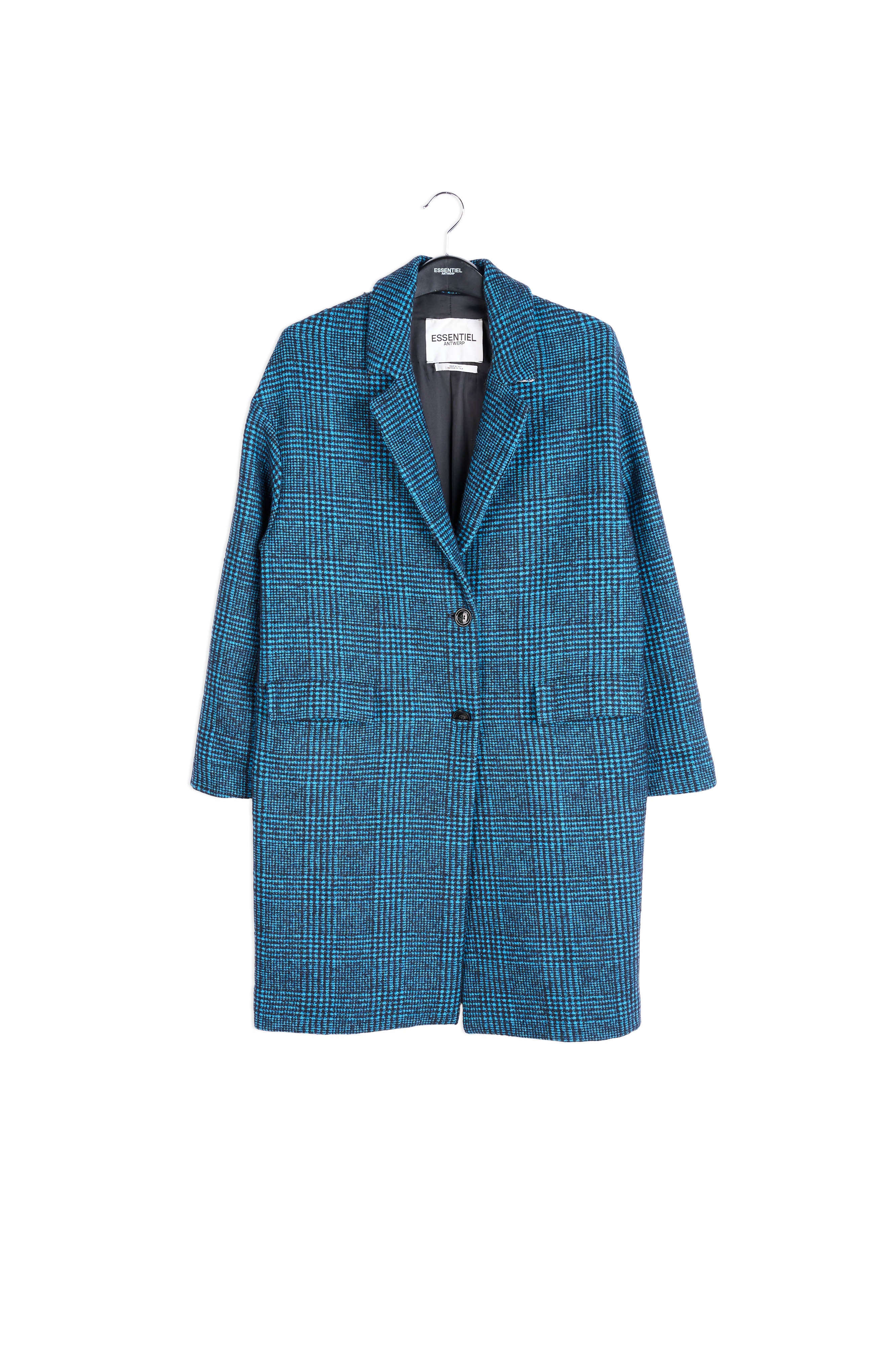 Blue and black wool blend coat RE—SSENTIEL | Essentiel second hand