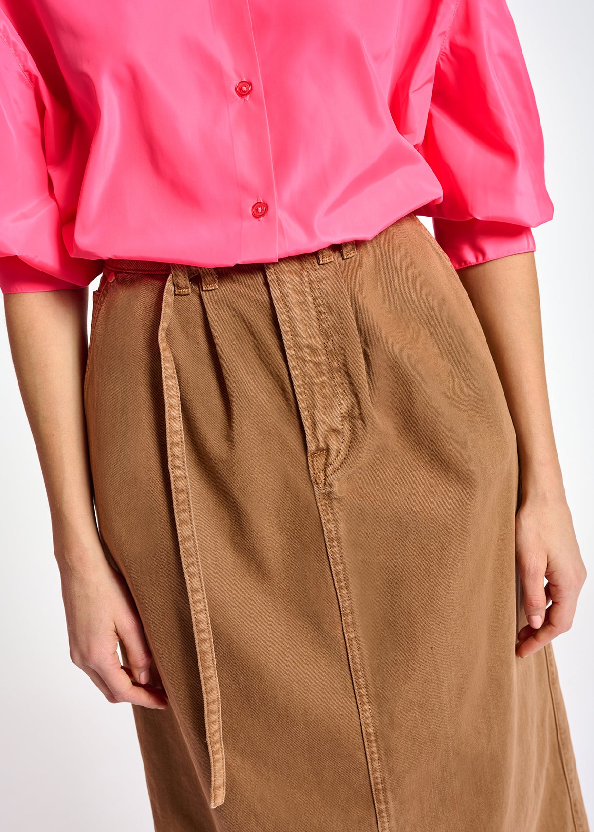 Brown high-waisted denim a-line skirt RE—SSENTIEL | Essentiel second hand