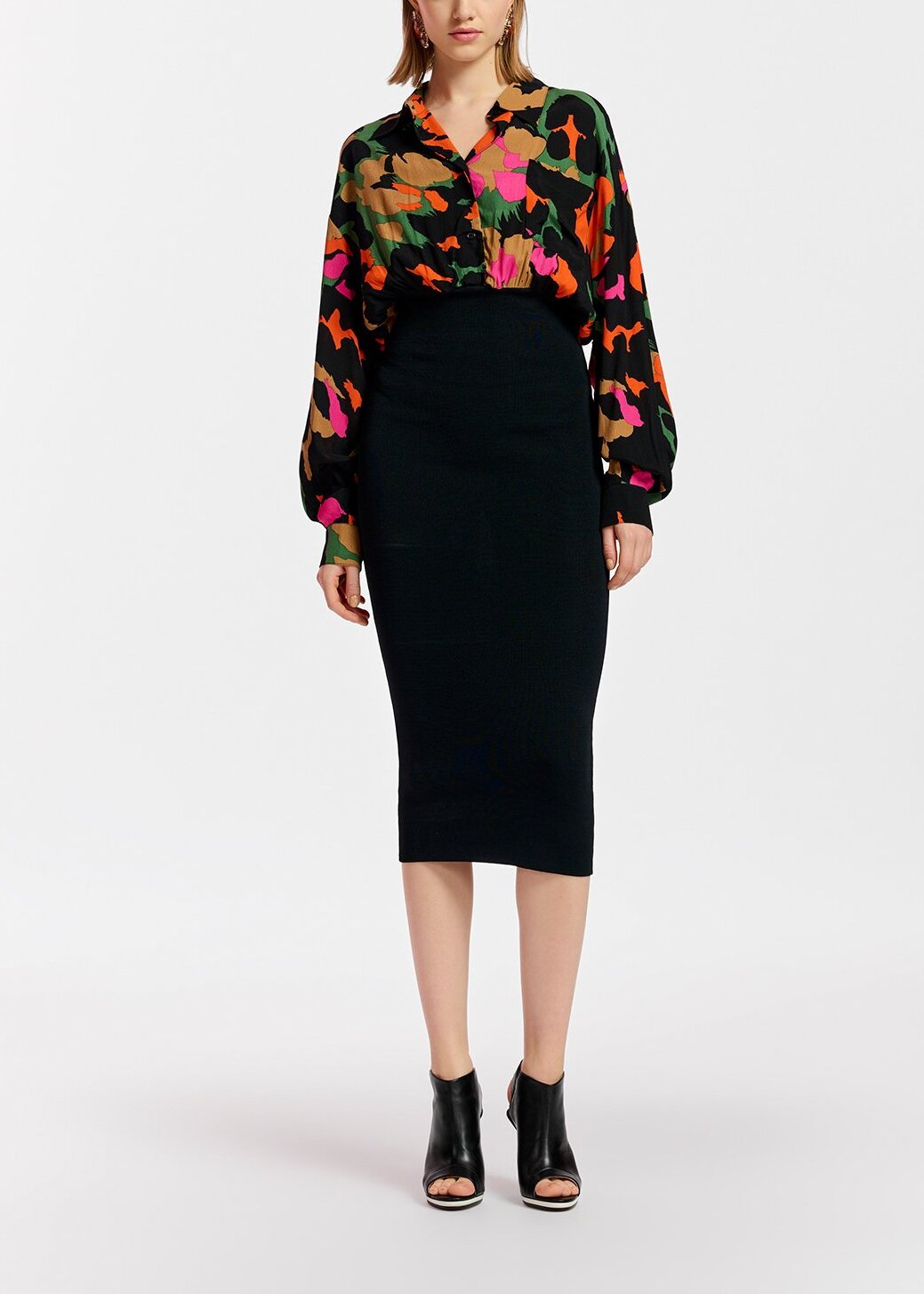Black abstract-print and rib-knitted midi dress RE—SSENTIEL | Essentiel second hand