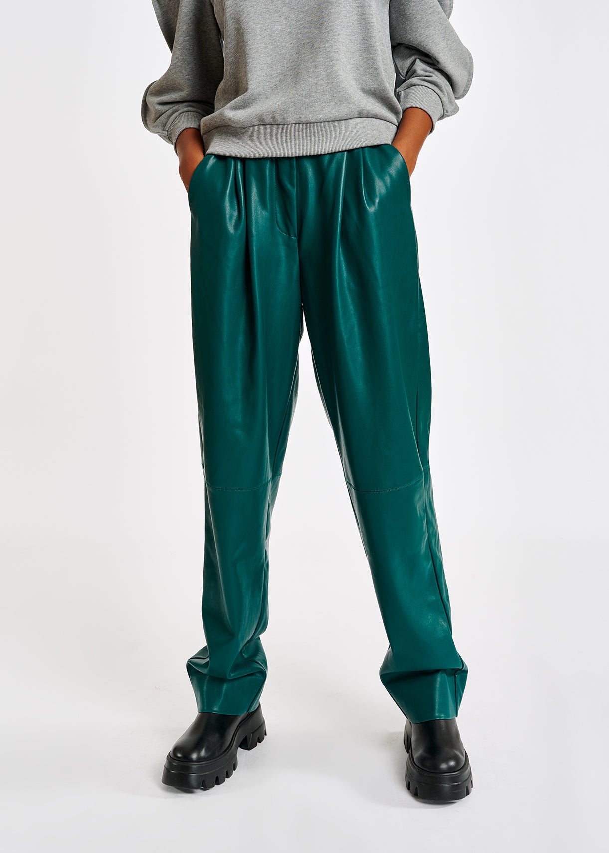 Blue faux leather baggy-fit pants RE—SSENTIEL | Essentiel second hand