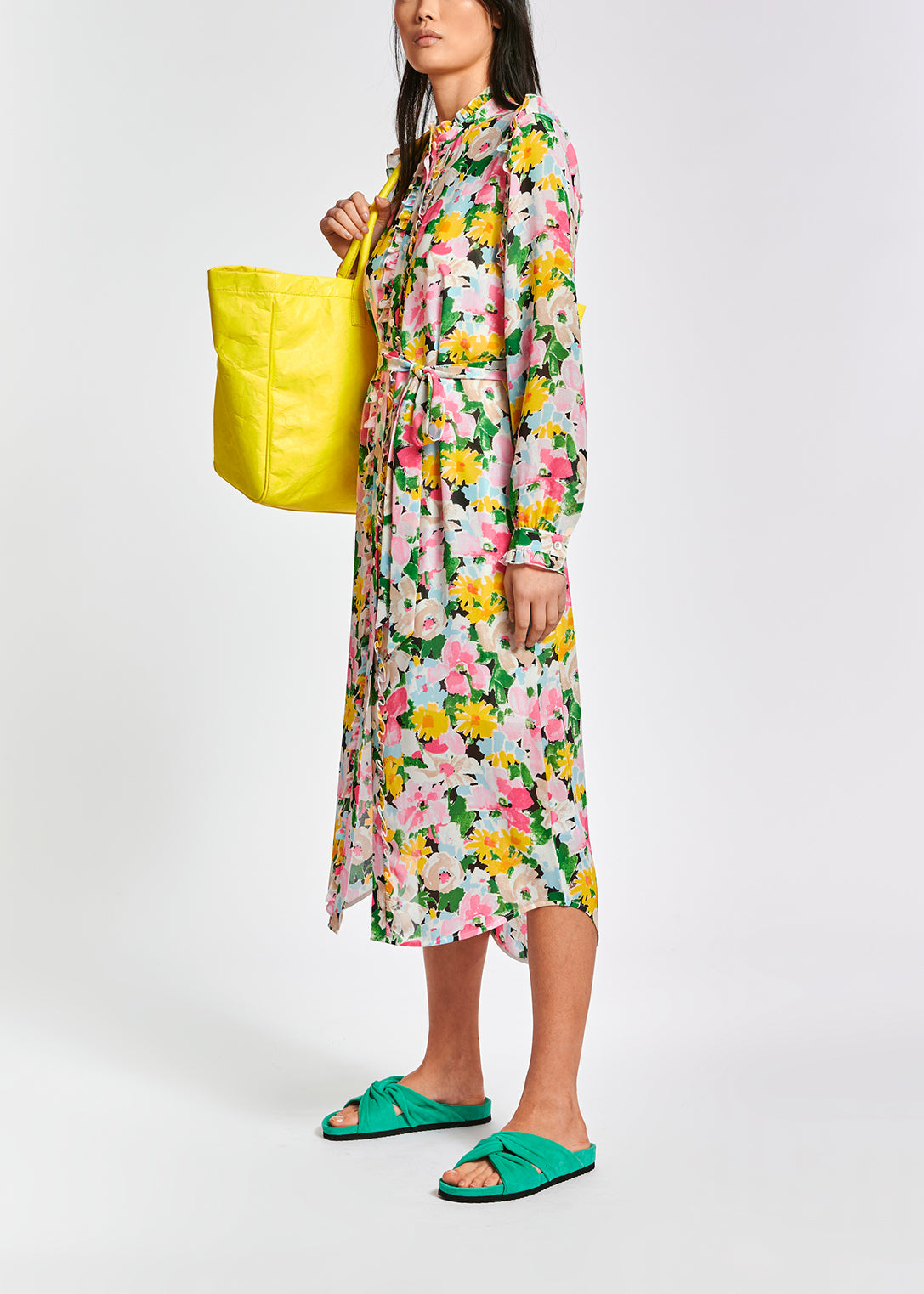 Robe chemise à fleurs multicolores avec ruches RE—SSENTIEL | Essentiel second hand