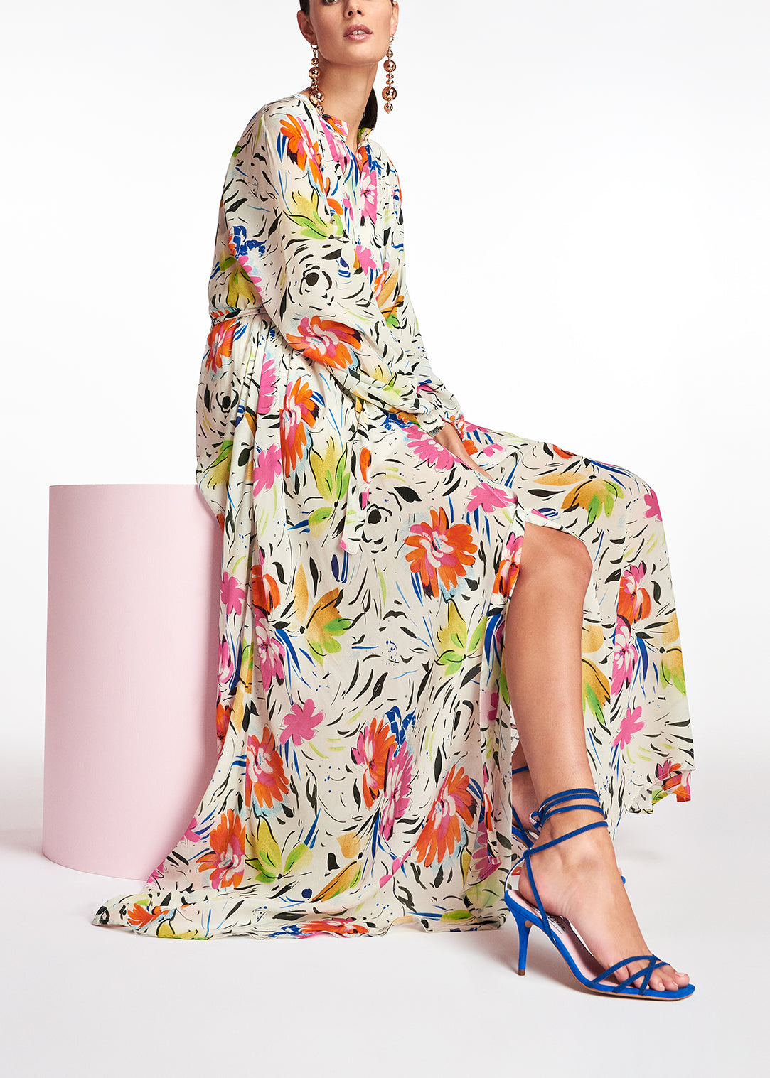 Gebroken witte maxi-hemdjurk met bloemen RE—SSENTIEL | Essentiel second hand