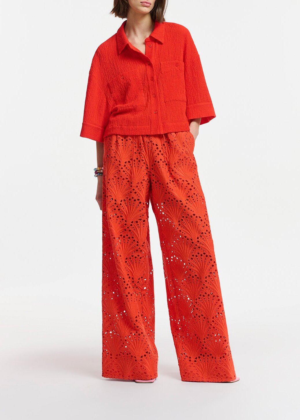 Red seersucker cropped shirt RE—SSENTIEL | Essentiel second hand