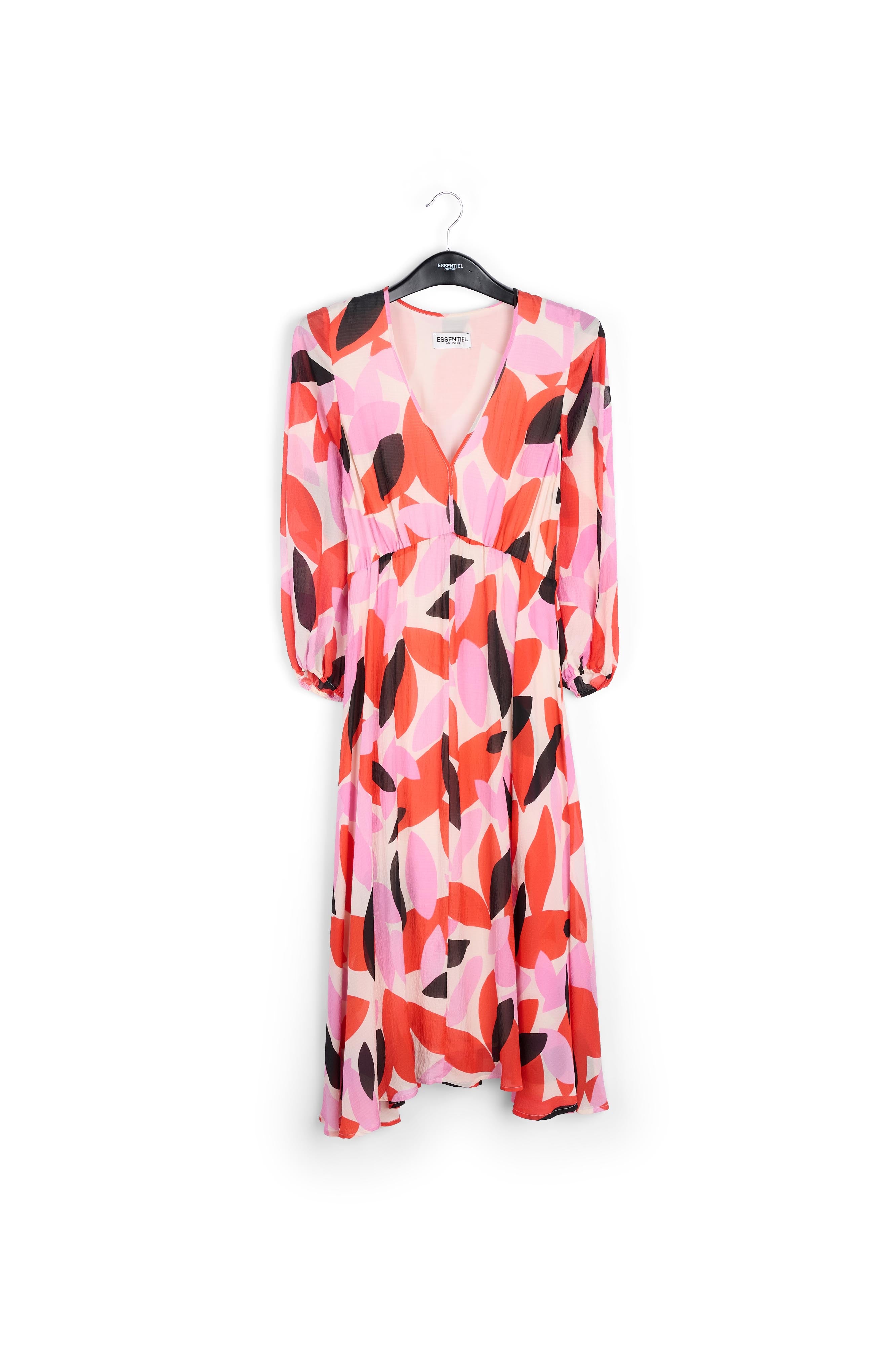 Off-white, red and pink abstract print midi-length dress RE—SSENTIEL | Essentiel second hand
