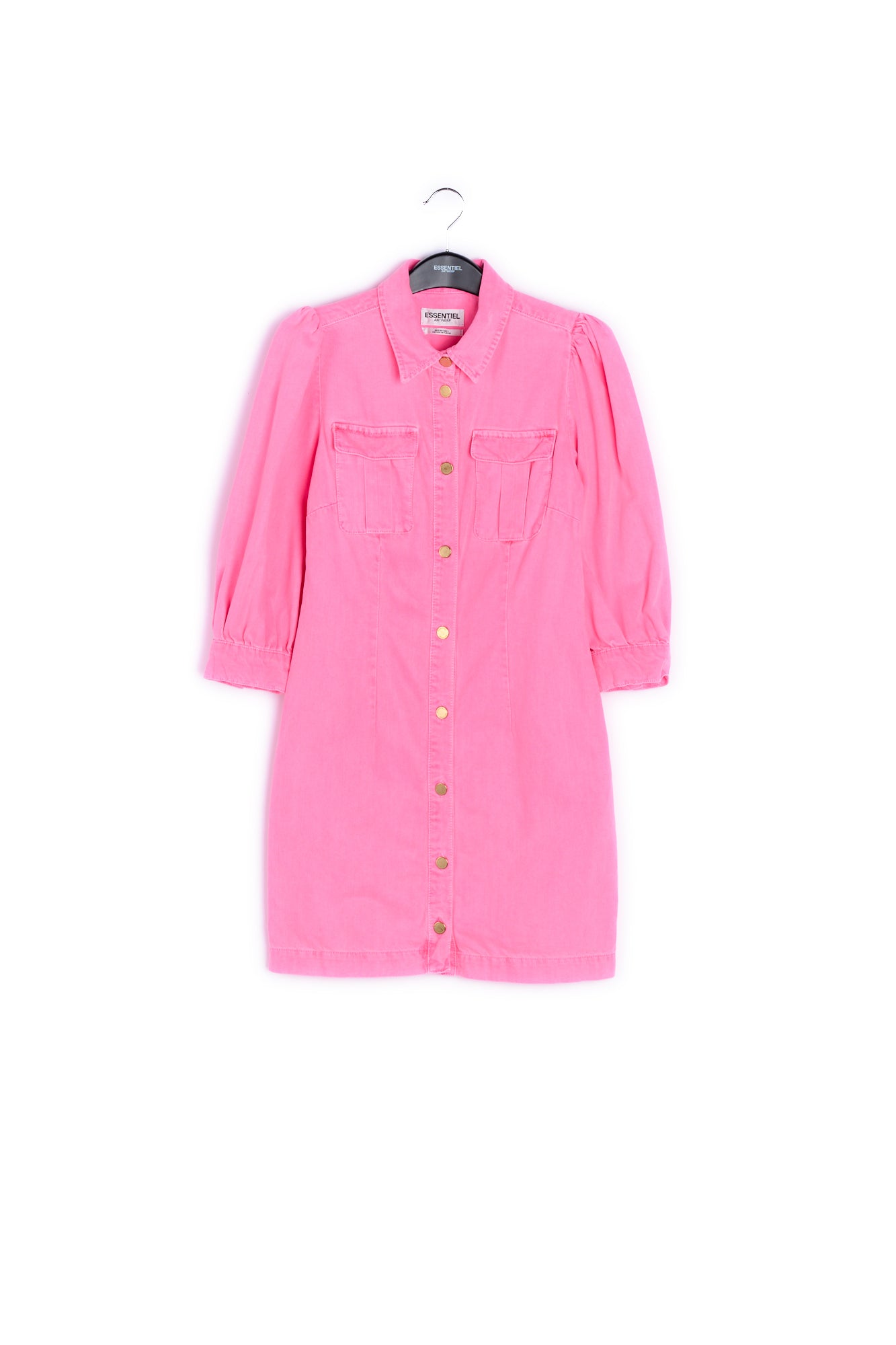 Neon pink puffed sleeves denim mini dress RE—SSENTIEL | Essentiel second hand