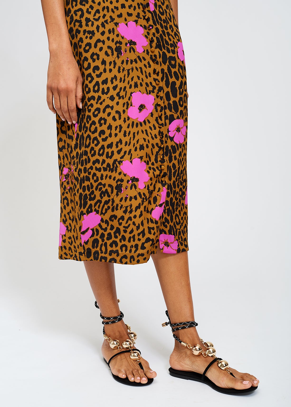 Leopard print and pink floral midi pencil skirt RE—SSENTIEL | Essentiel second hand