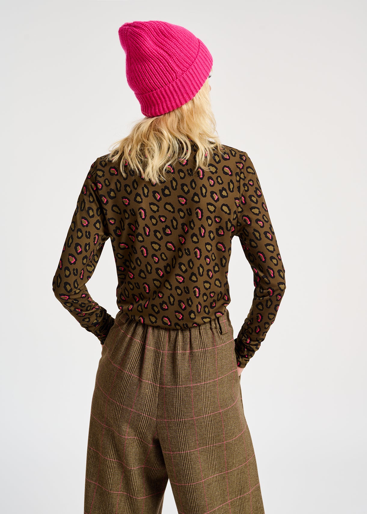 Khaki leopard-print turtleneck top RE—SSENTIEL | Essentiel second hand