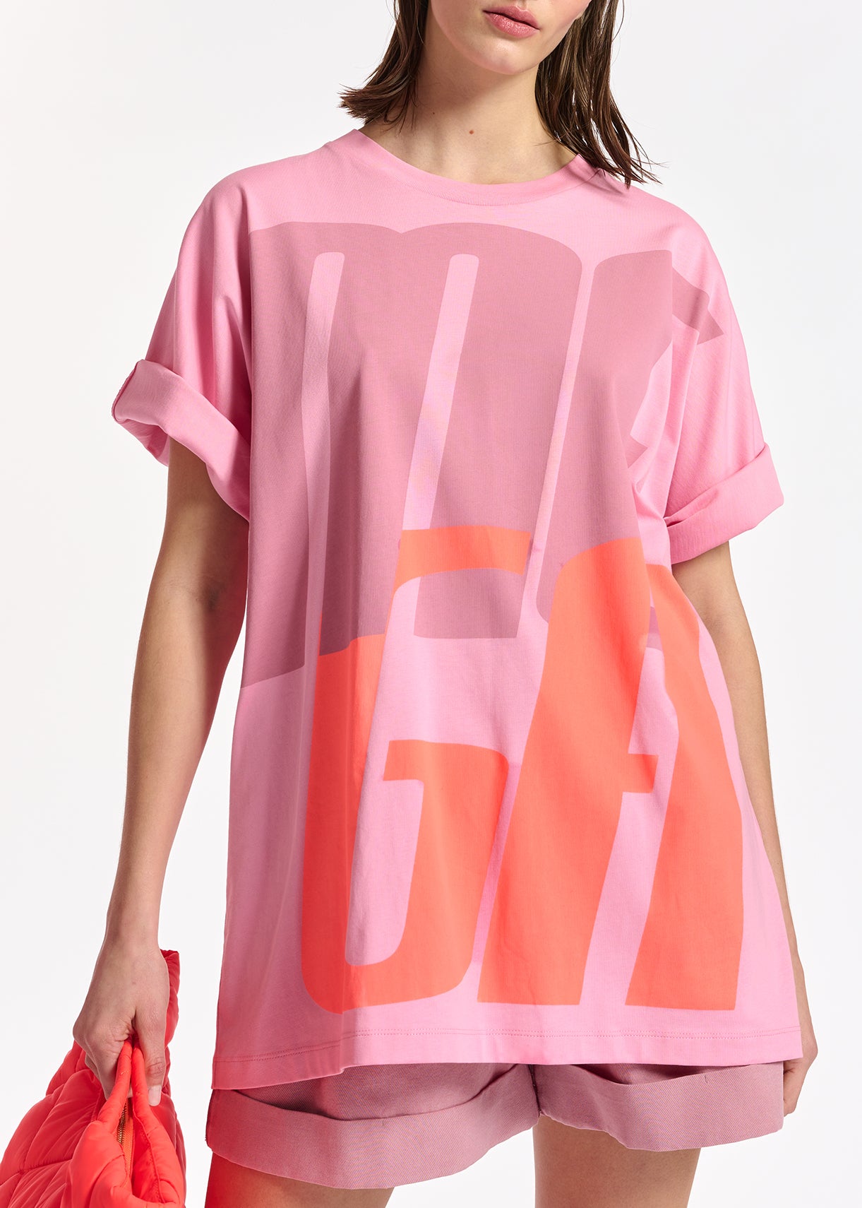 Pink oversized organic cotton-jersey 'mega' t-shirt RE—SSENTIEL | Essentiel second hand