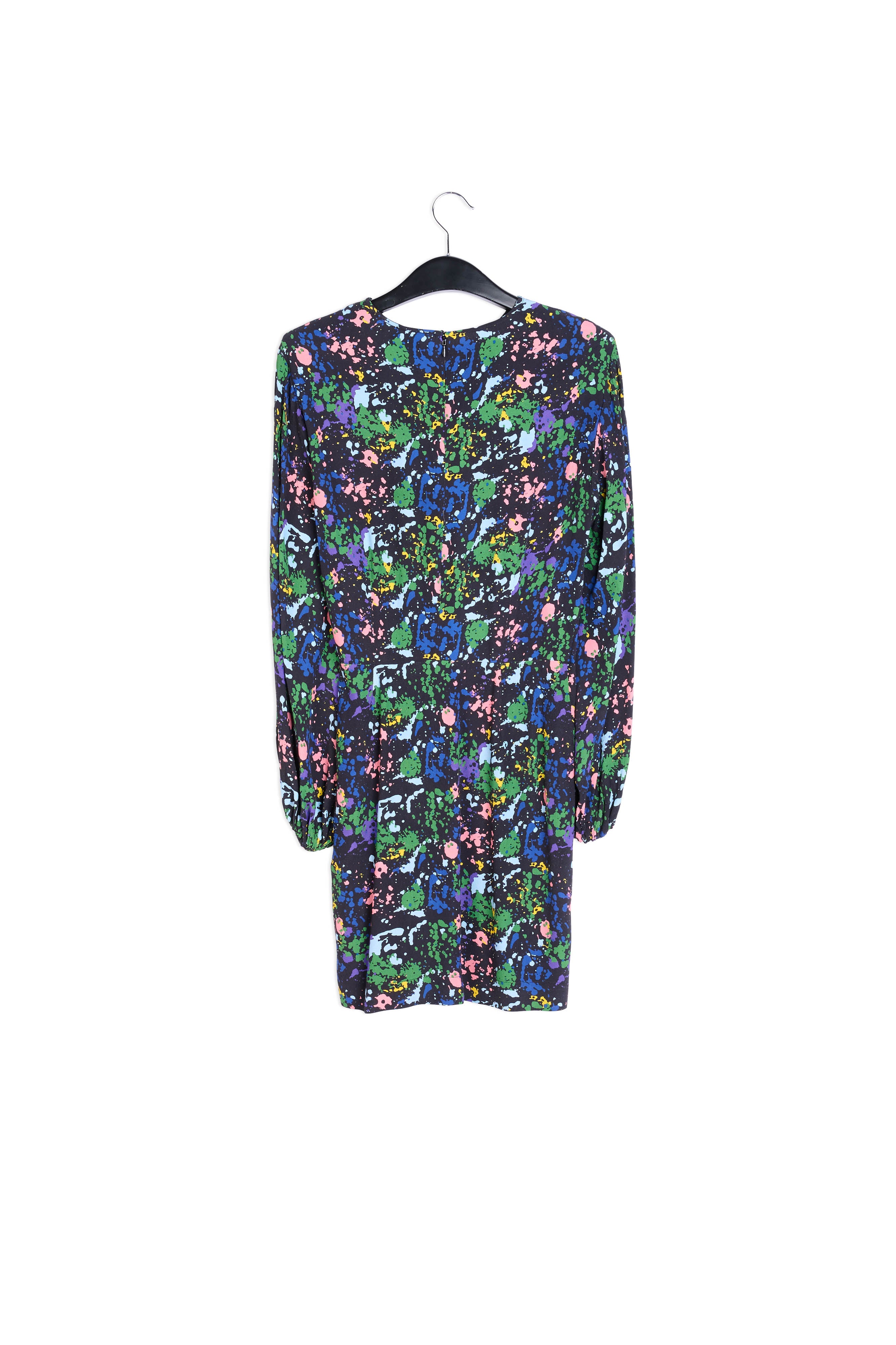 Zwarte en blauwe mini-jurk met bloemenprint RE—SSENTIEL | Essentiel second hand