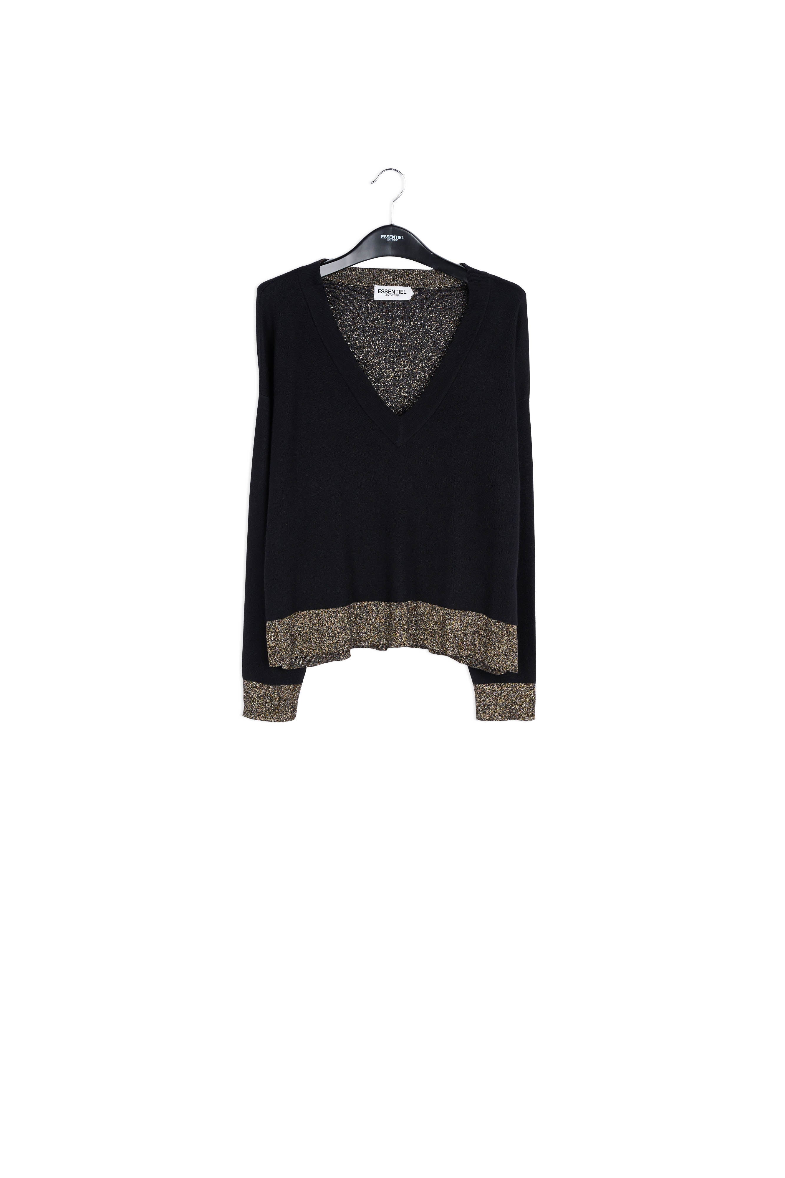 Black and gold v-neck boxy sweater RE—SSENTIEL | Essentiel second hand