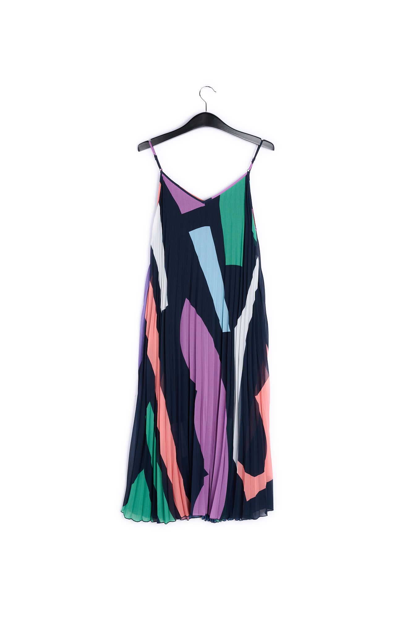 Dark blue graphic print plissé midi dress RE—SSENTIEL | Essentiel second hand