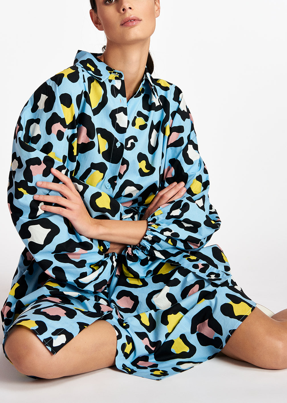 Light blue leopard-print shirt dress RE—SSENTIEL | Essentiel second hand