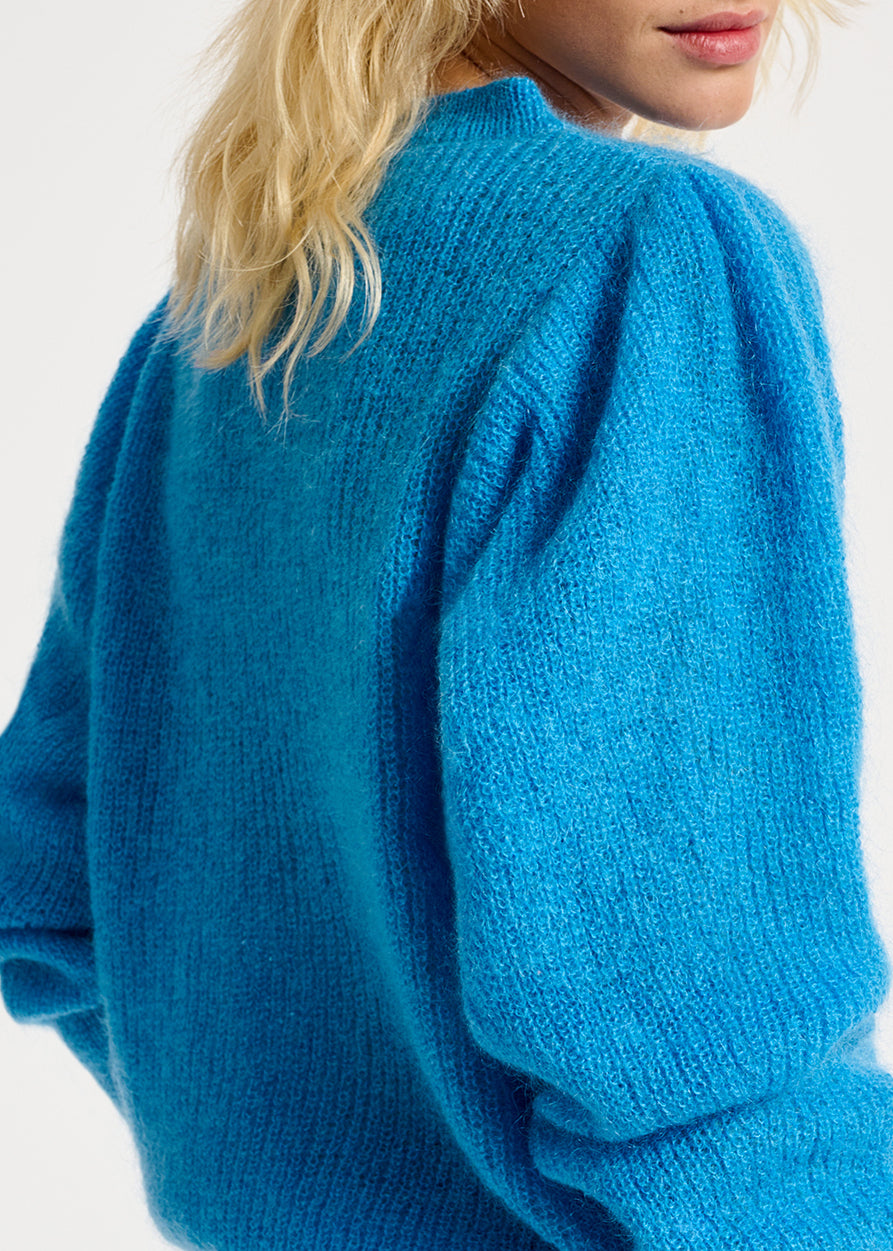 Blue mohair-blend knit sweater with puffed shoulders RE—SSENTIEL | Essentiel second hand