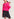 Pull maille côtelée rose aux manchettes rayées fluo Faume - seconde main