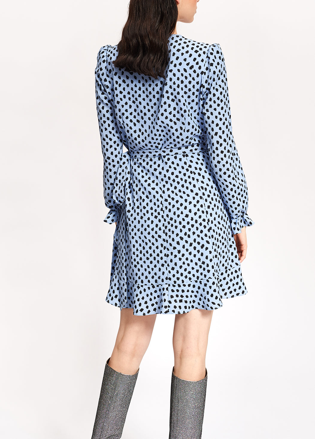 Light blue polka dot wrap mini dress RE—SSENTIEL | Essentiel second hand