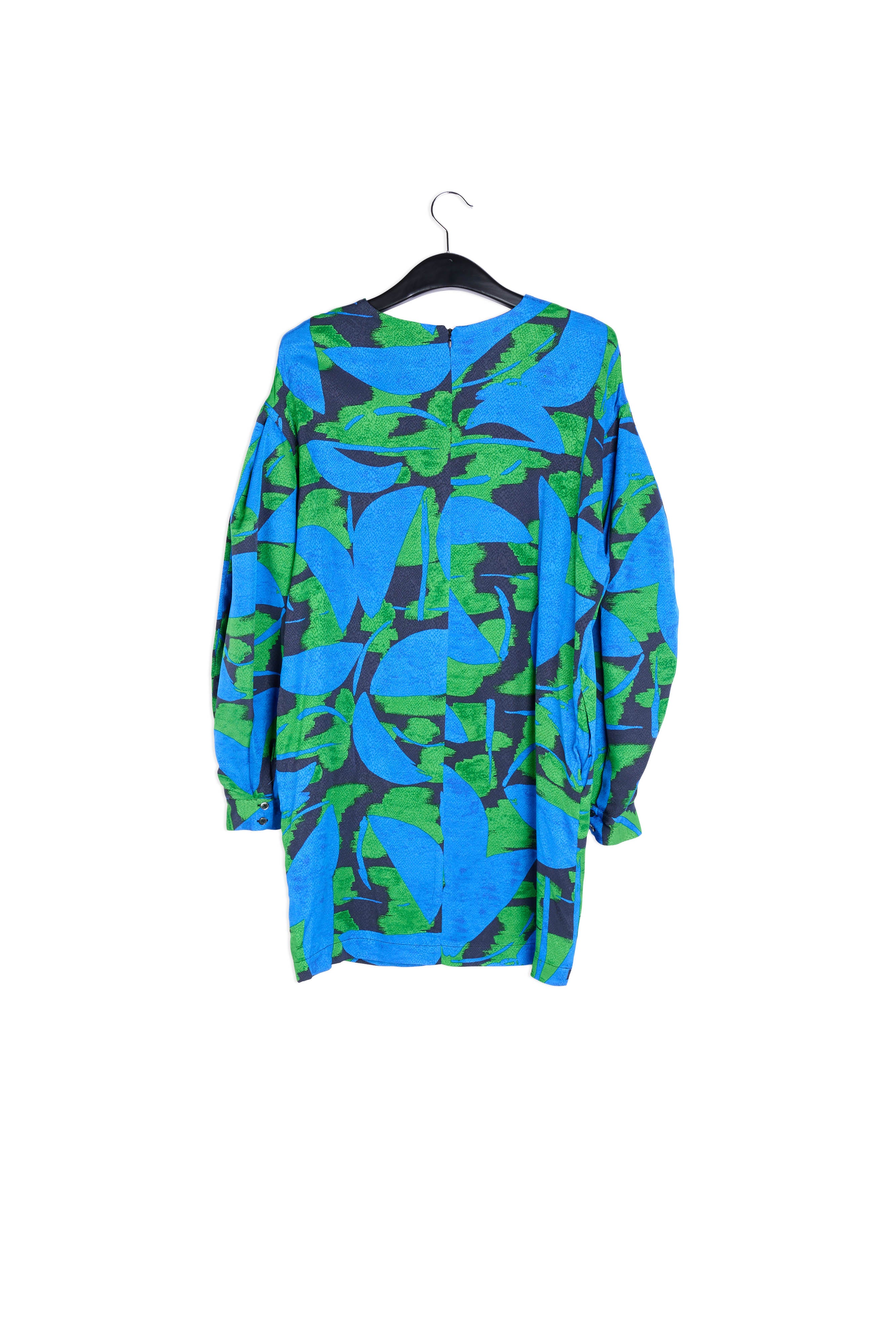 Blauwe, groene en zwarte mini-jurk met print RE—SSENTIEL | Essentiel second hand