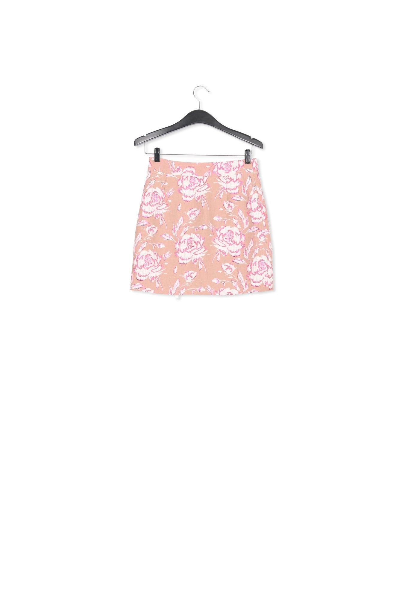 Beige, pink and white floral-jacquard mini skirt RE—SSENTIEL | Essentiel second hand