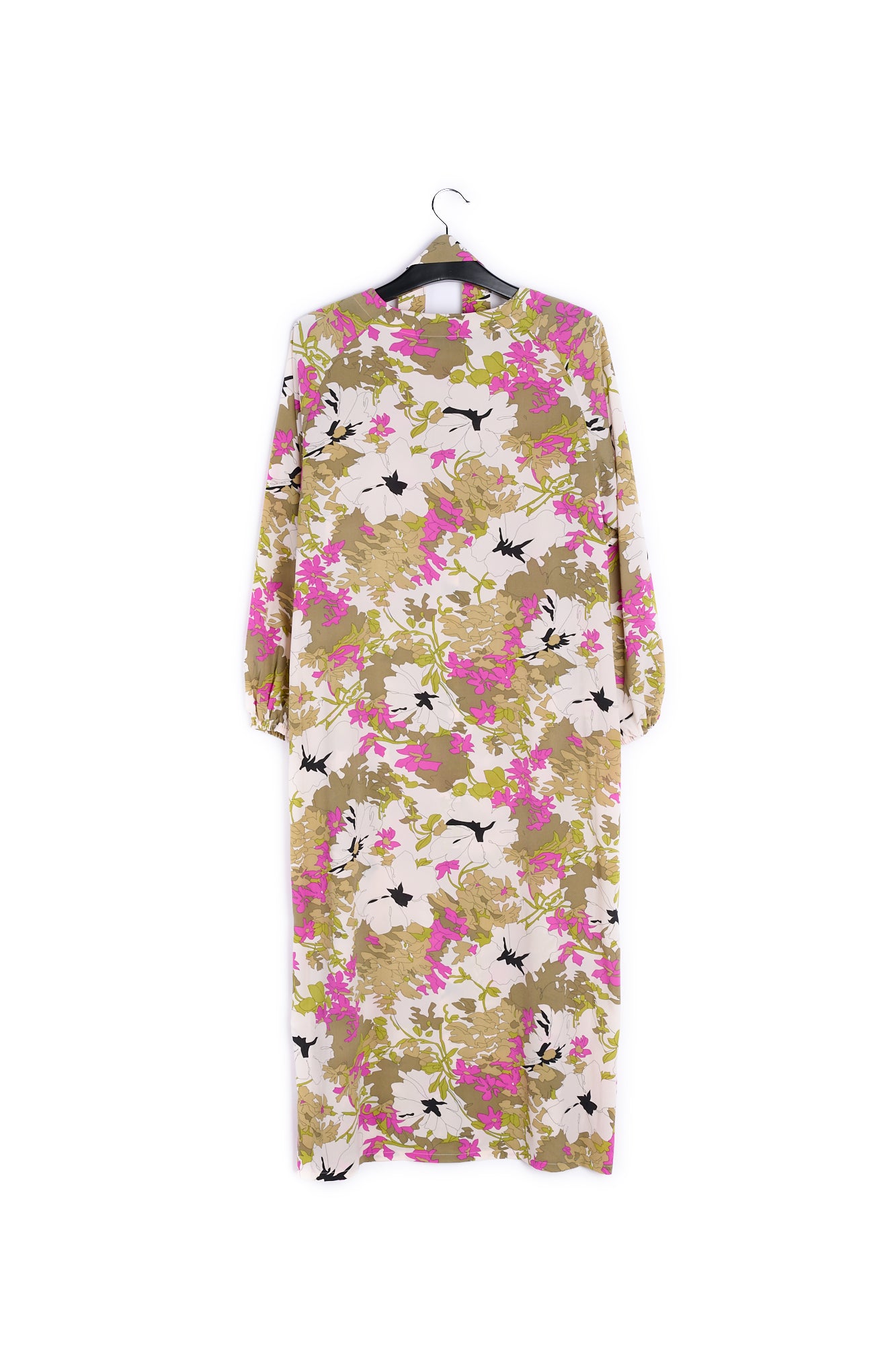 Khaki green, white and pink floral print shirt dress RE—SSENTIEL | Essentiel second hand