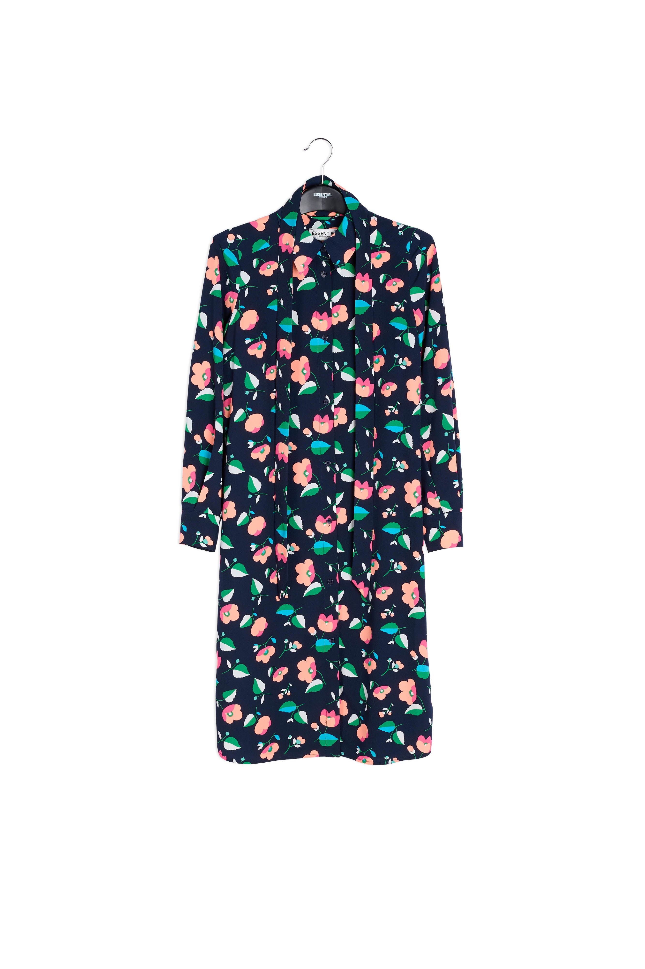 Marineblauwe overhemdjurk met bloemenprint RE—SSENTIEL | Essentiel second hand